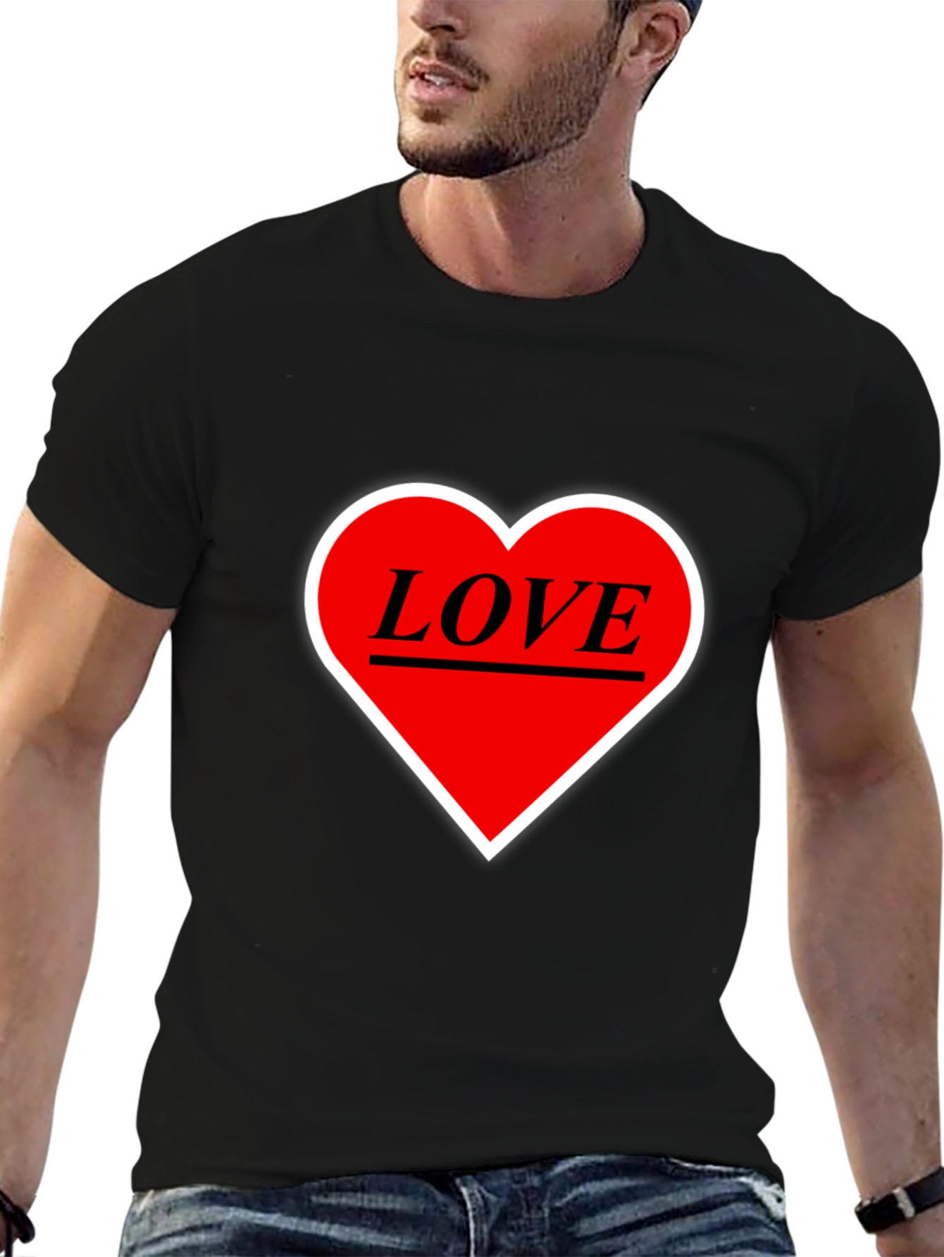 Black Love Heart Graphic Tee - Black Cotton T-Shirt view 6