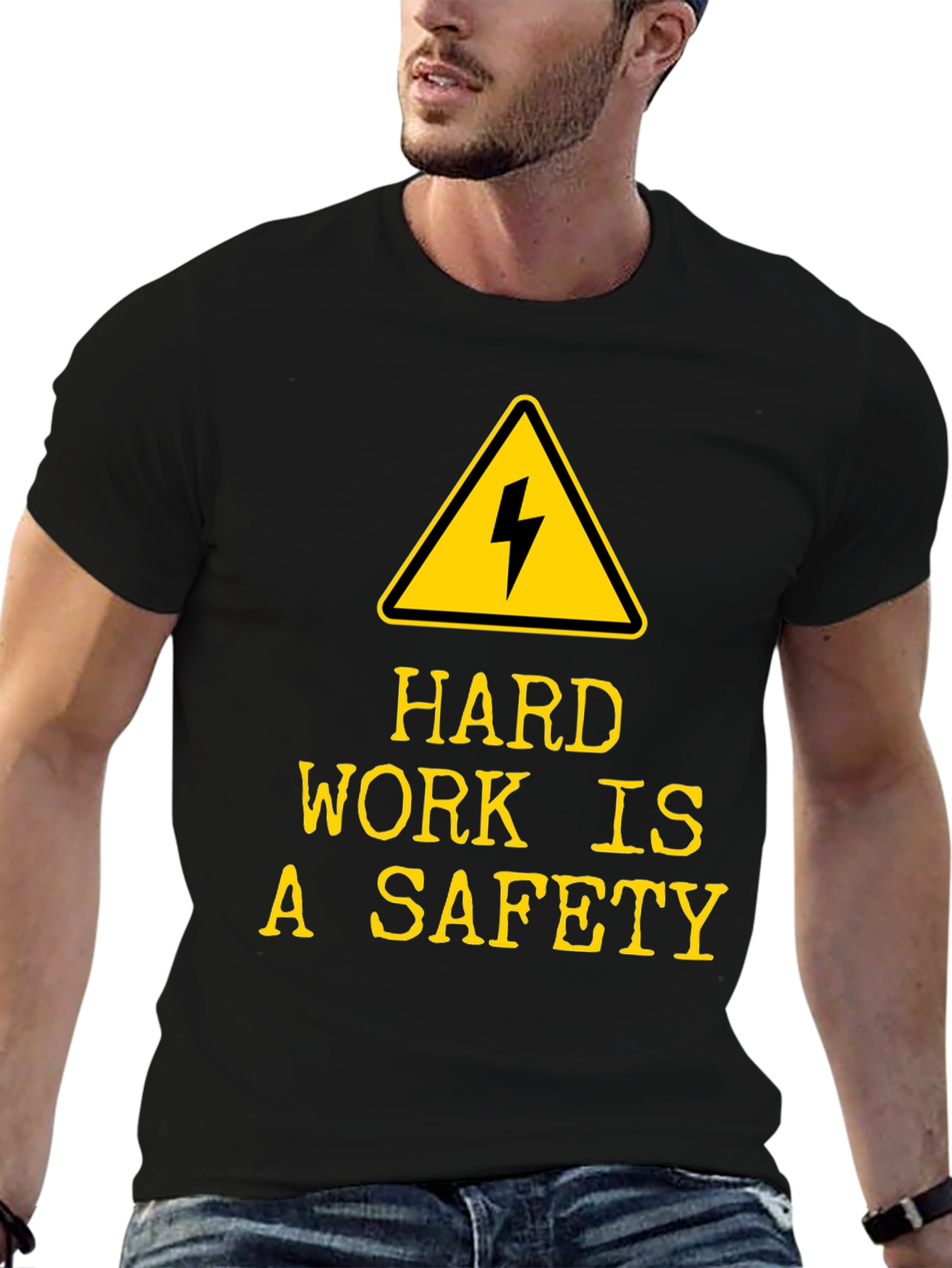 Black Hard Work is A Safety T-Shirt - Black view 6