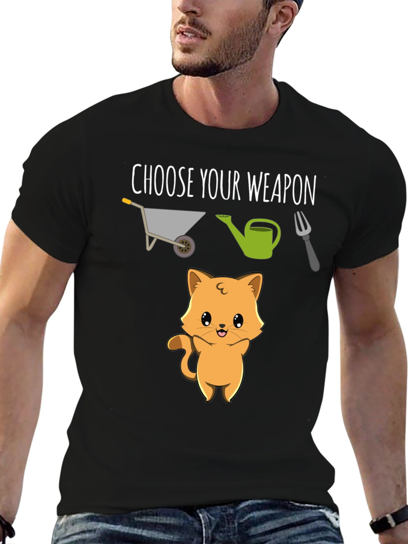 Black Choose Your Weapon Cute Cat T-Shirt view 6