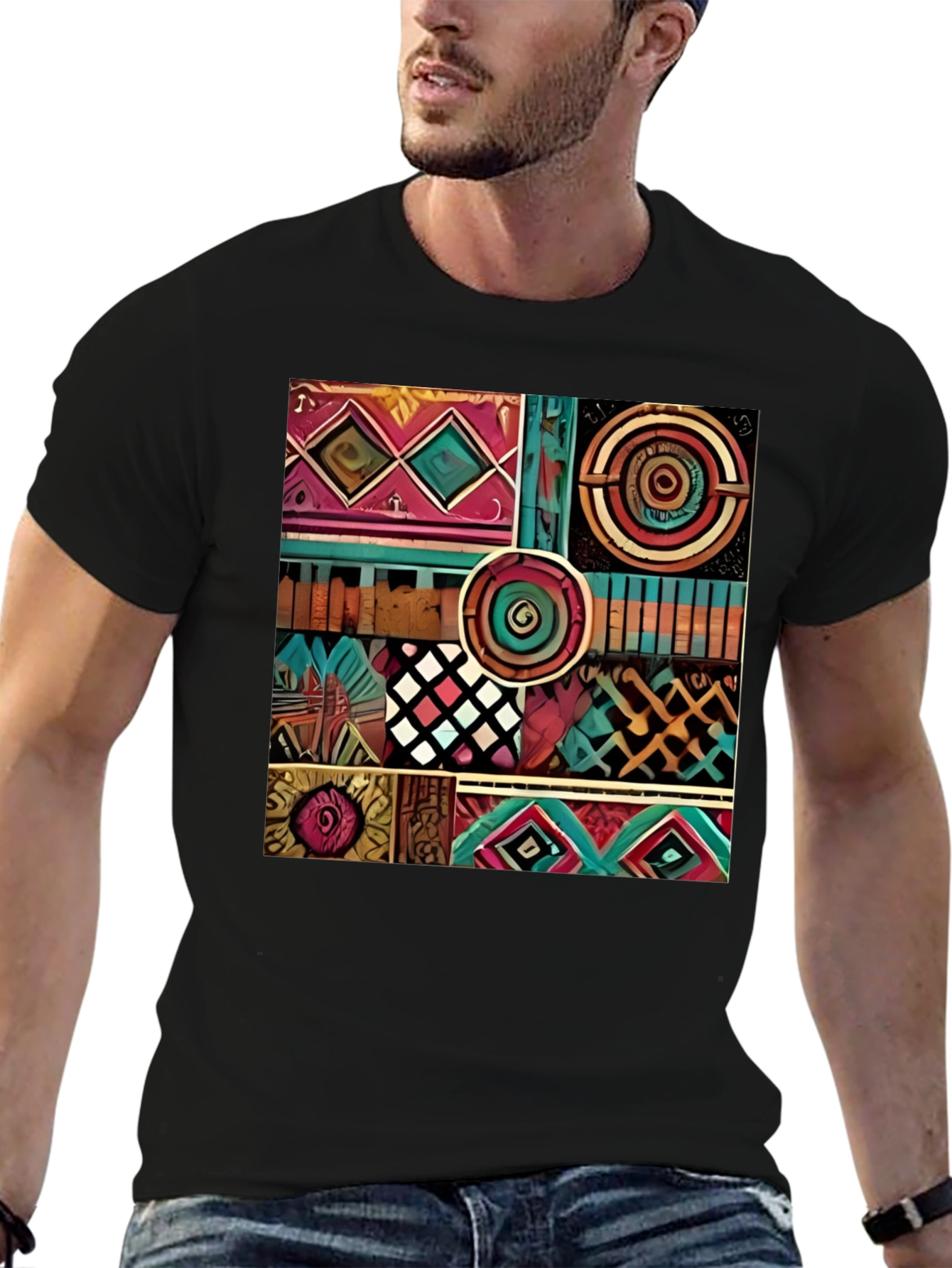 Black Abstract Pattern Graphic Print T-Shirt view 6