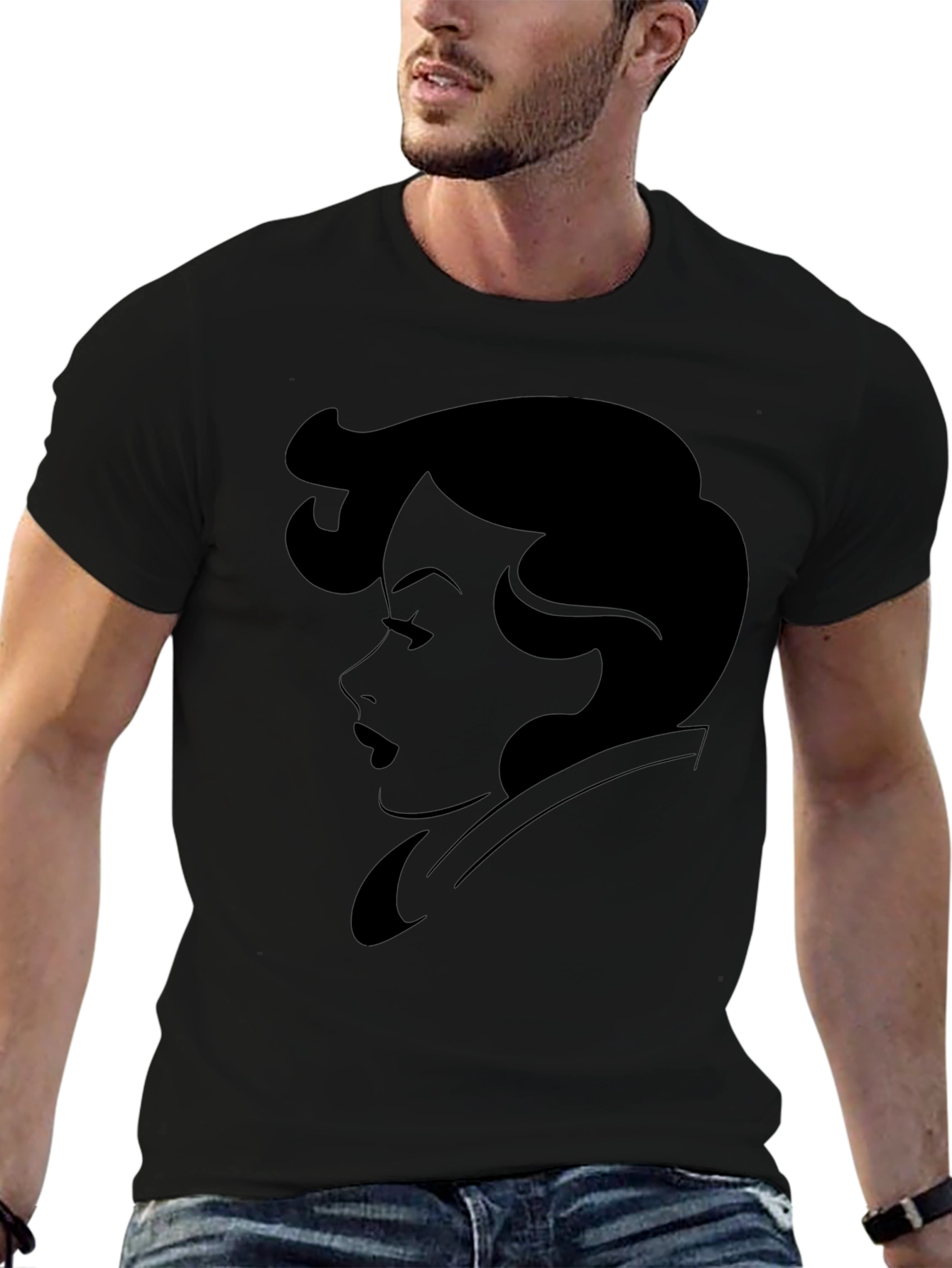 Black Retro Woman Silhouette Black T-Shirt view 6