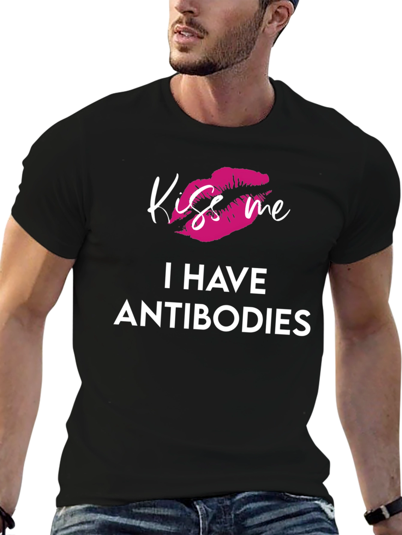 Black Kiss Me I Have Antibodies Graphic T-Shirt view 6