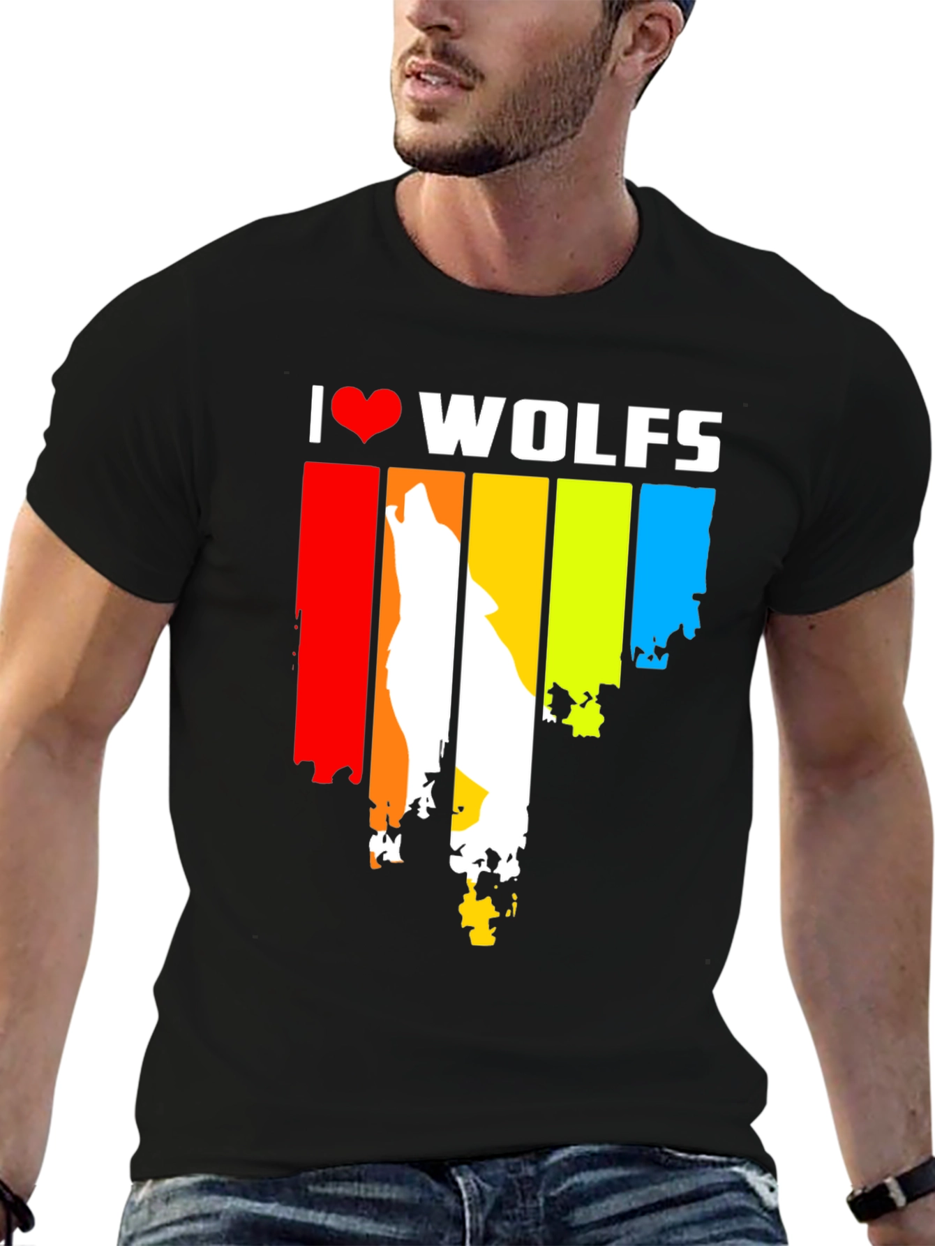 Black I Love Wolves Graphic Tee - Unique Design view 6
