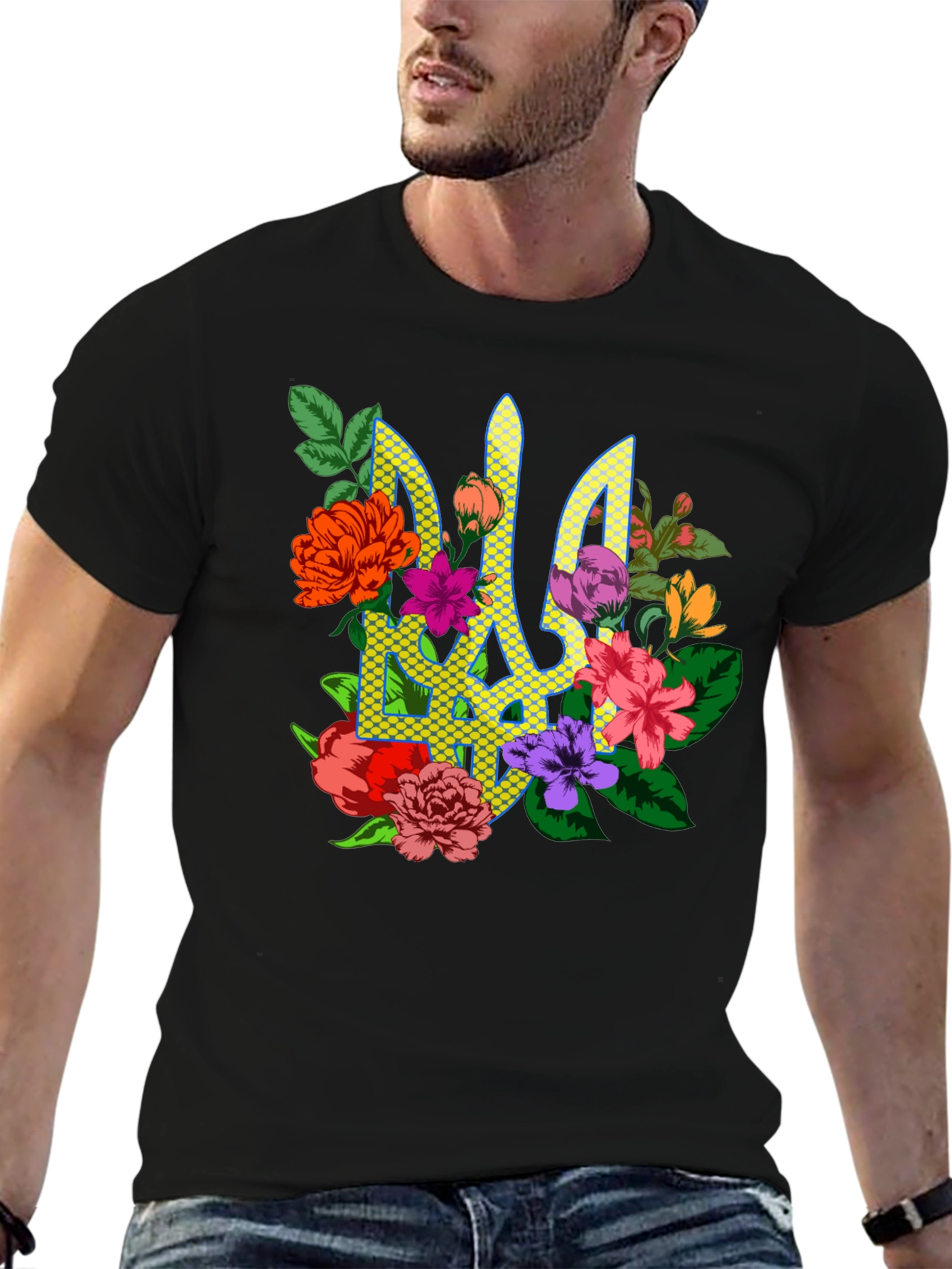 Black Floral Ukraine Emblem T-Shirt view 6