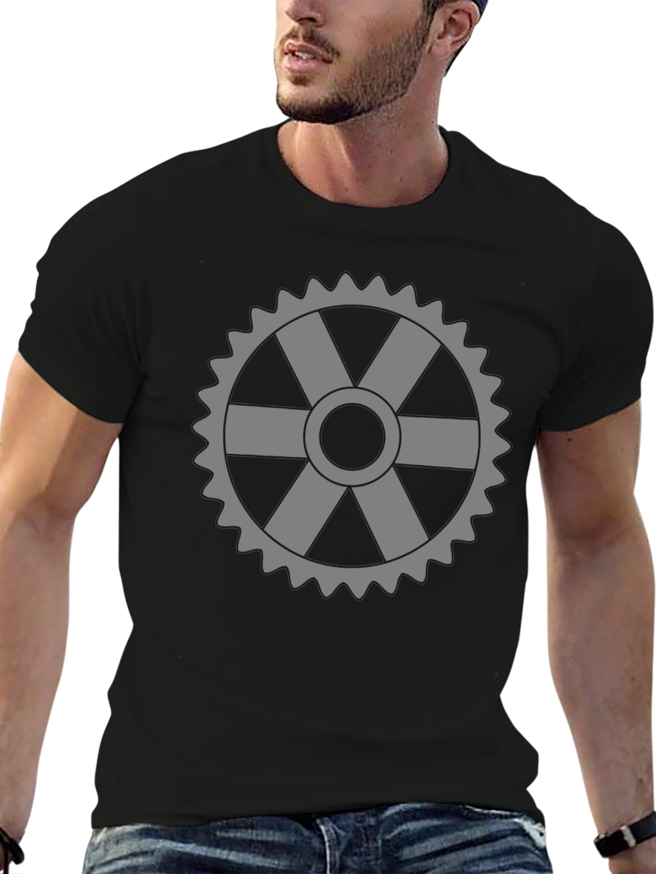 Black Cogwheel Graphic Tee - Cool & Comfortable view 6