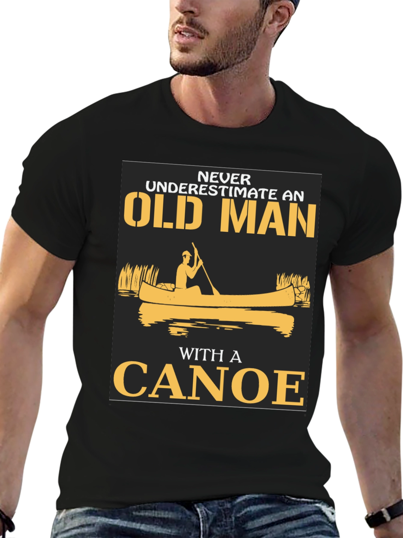 Black Old Man Canoe Graphic Tee - Black Cotton Blend view 6