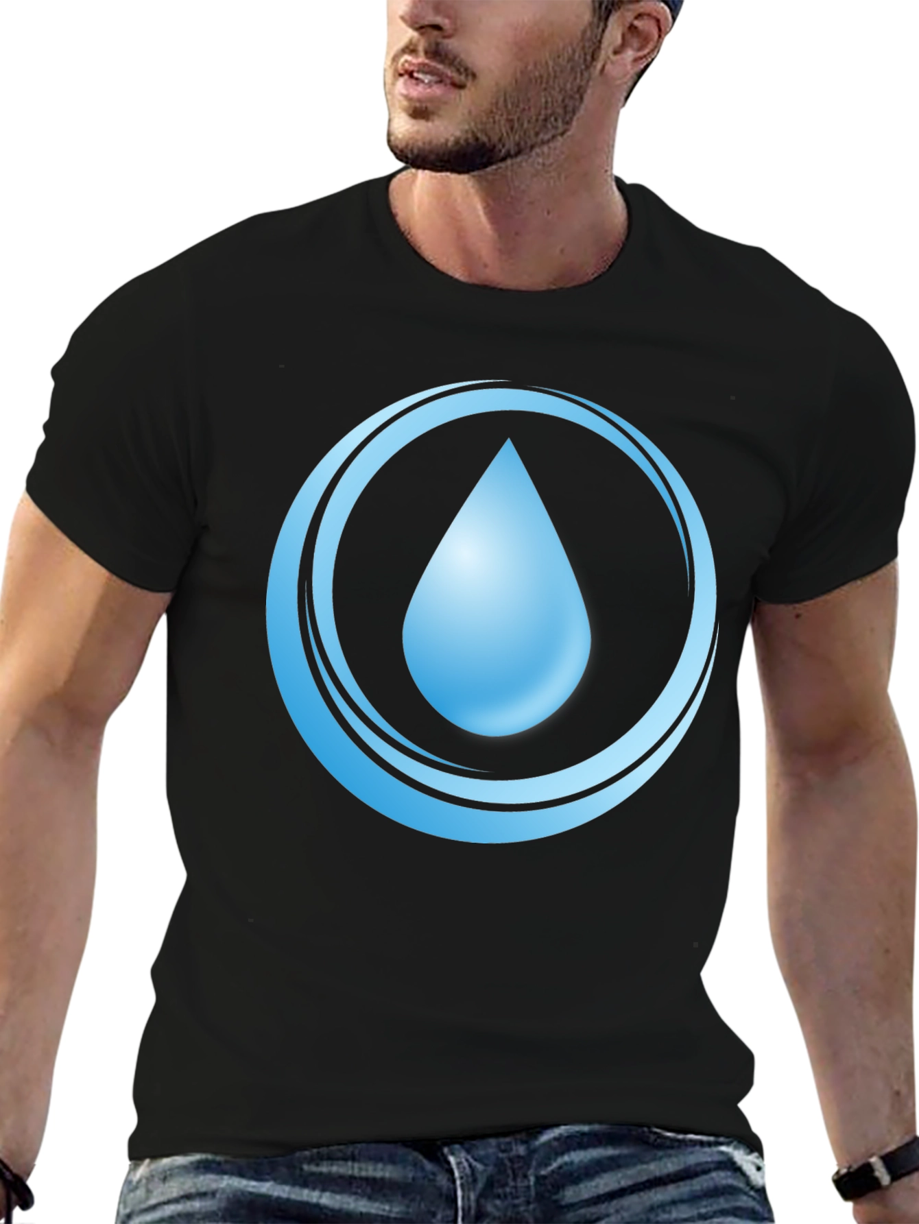Black Water Drop Graphic T-Shirt - Men's Black Tee view 6