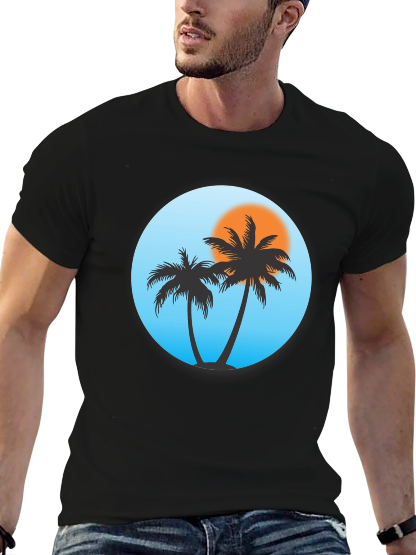 Black Tropical Palm Tree Black T-Shirt view 6