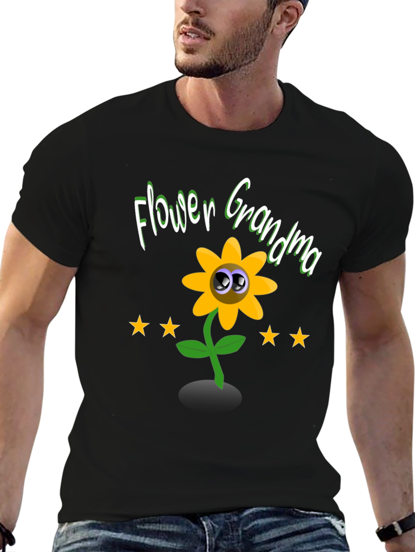 Black Flower Grandma T-Shirt - Cute Cartoon Sunflower Tee view 6
