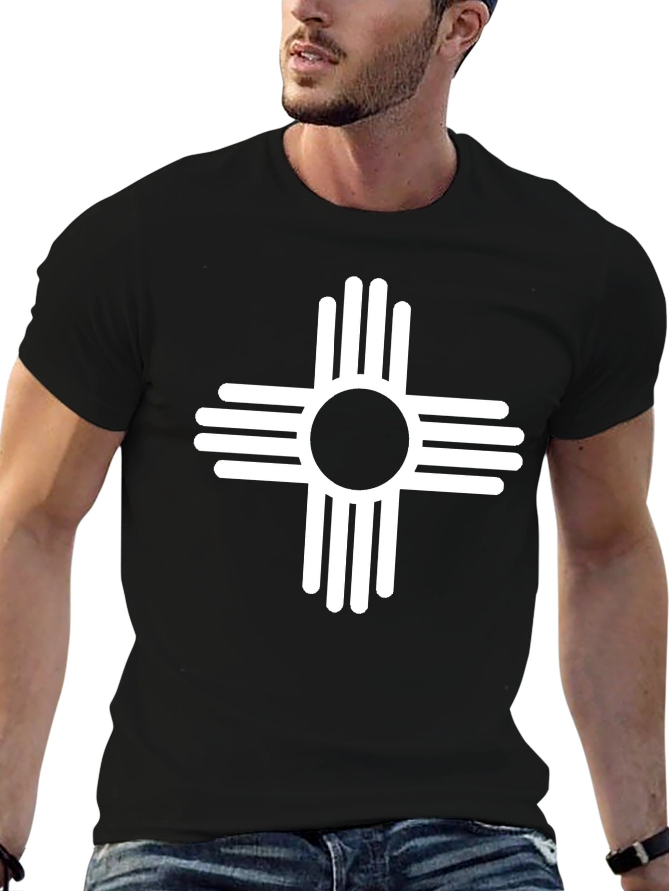 Black Black T-Shirt with White Zia Sun Symbol view 6