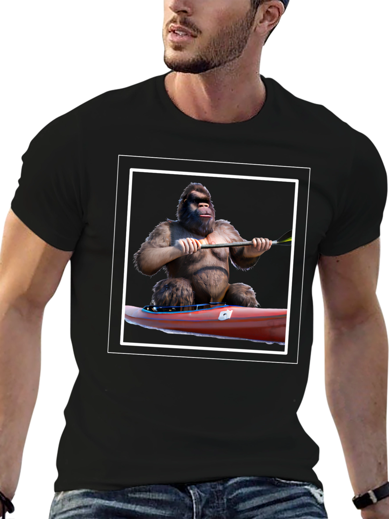 Black Gorilla Kayaking Graphic Tee - Black T-Shirt view 6