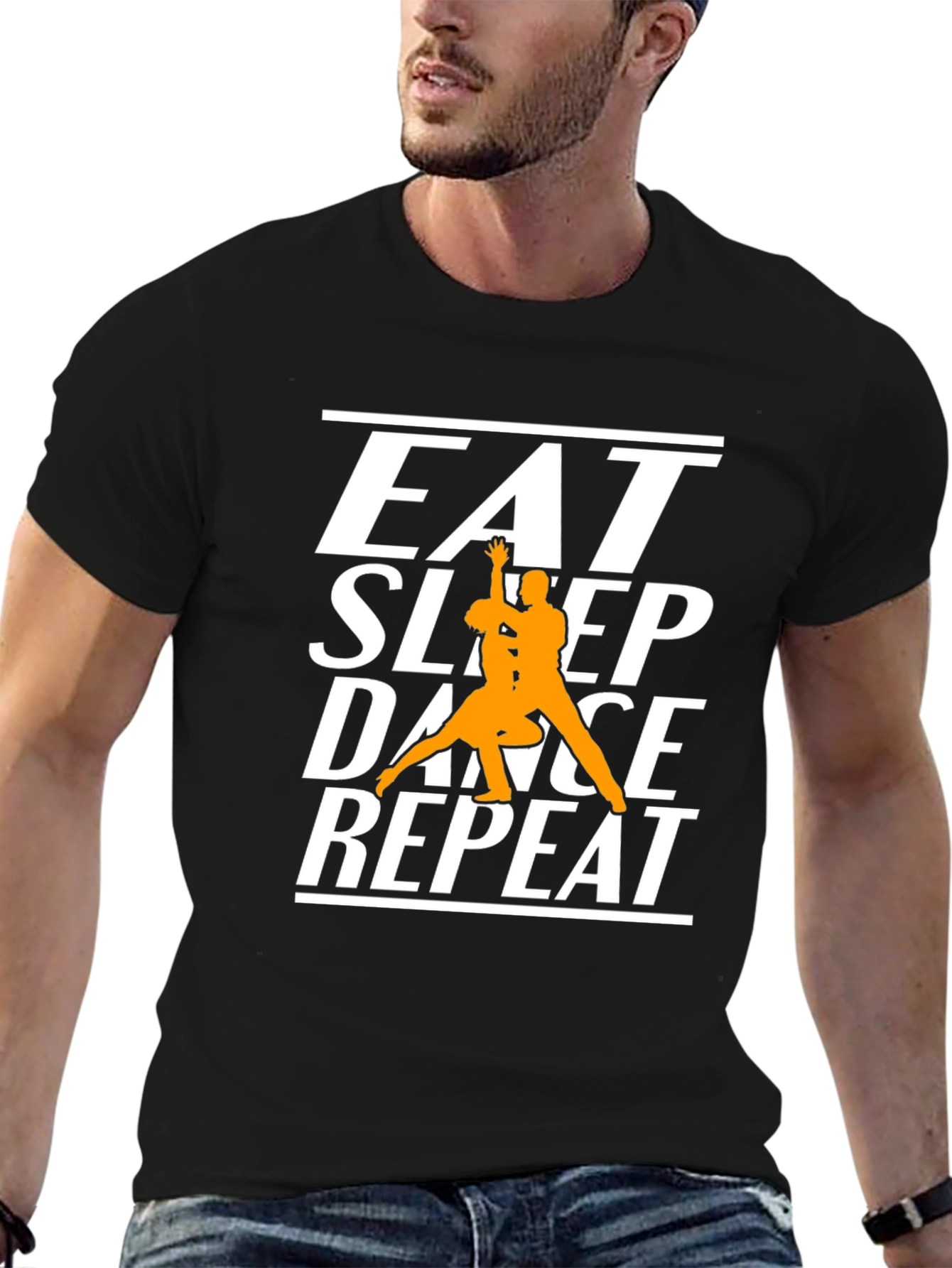 Black Eat Sleep Dance Repeat Black Graphic T-Shirt view 6
