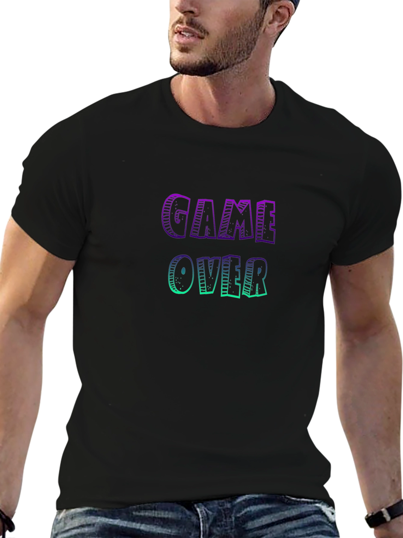 Black Game Over Graphic Tee - Black Cotton Casual Shirt view 6