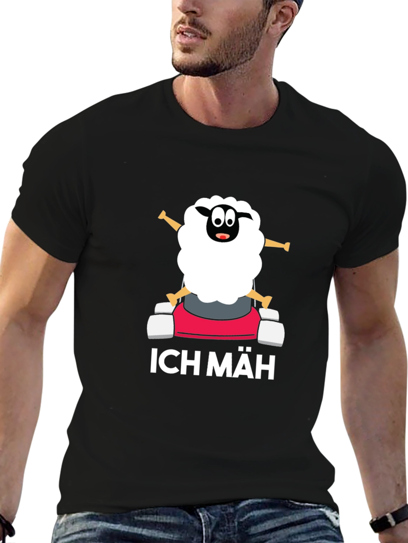 Black Ich Mäh Sheep T-Shirt - Funny Lawn Mowing Tee view 6