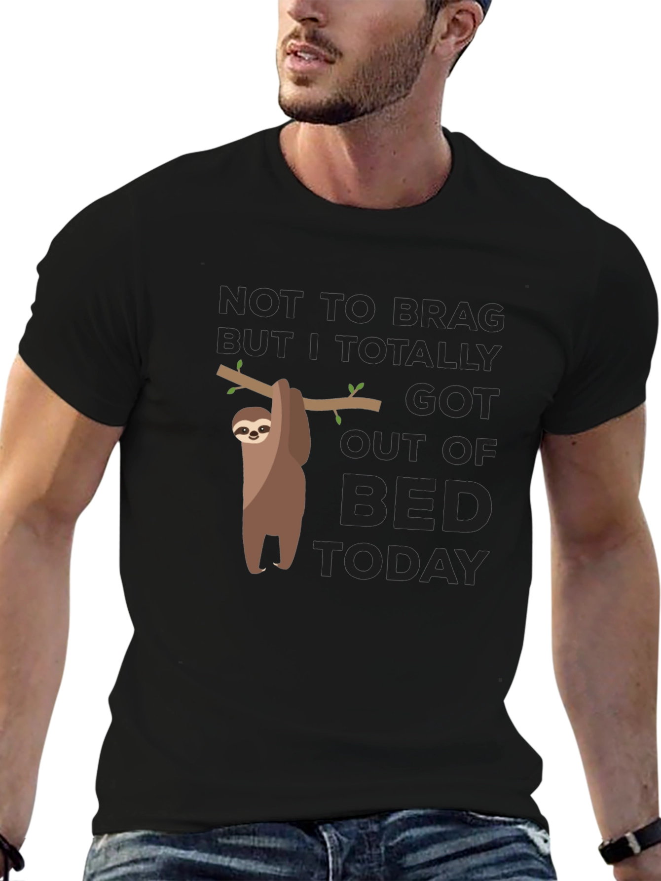 Black Funny Sloth Got Out Of Bed Today Black T-Shirt view 6