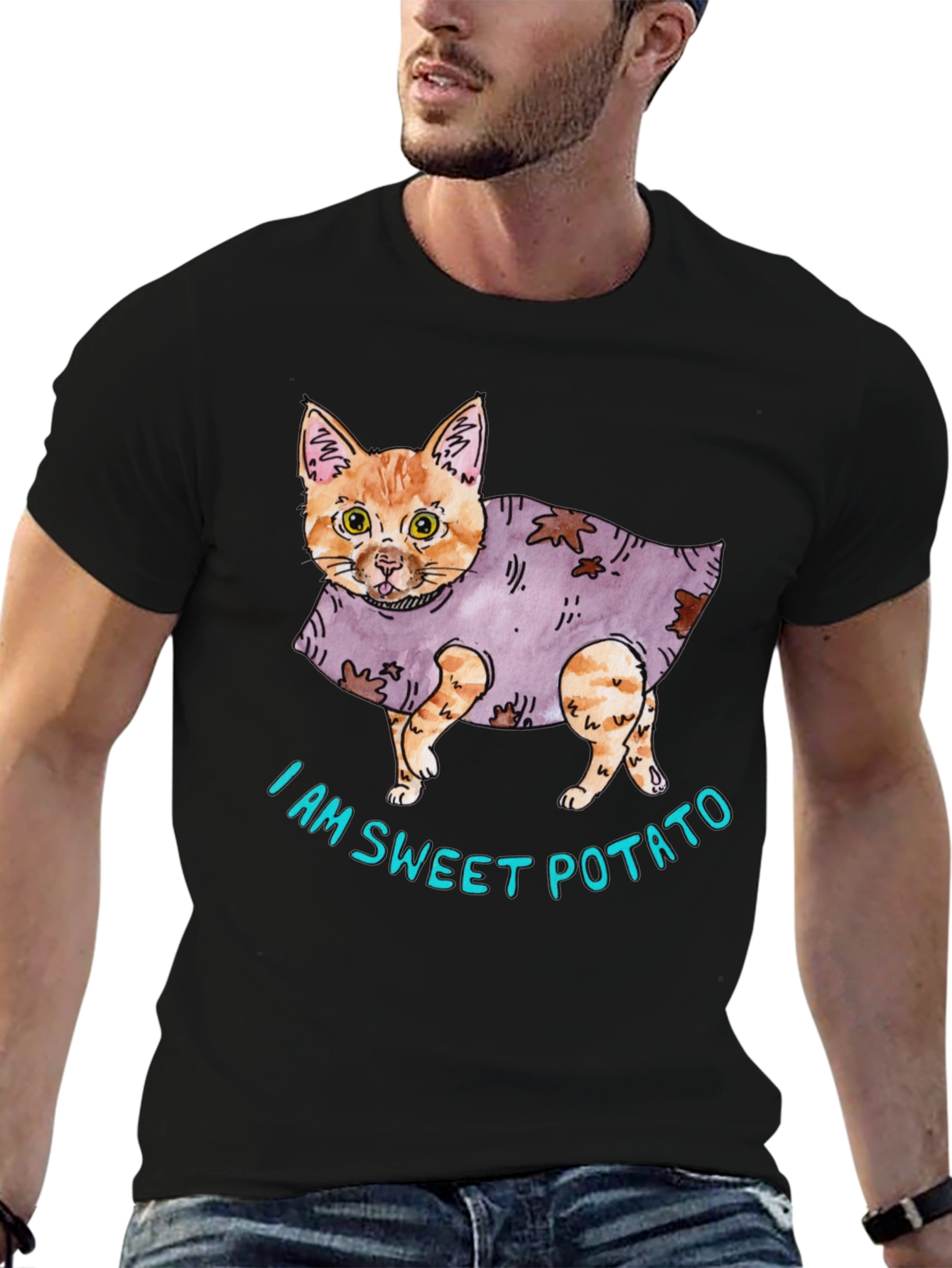 Black Sweet Potato Cat Graphic T-Shirt view 6