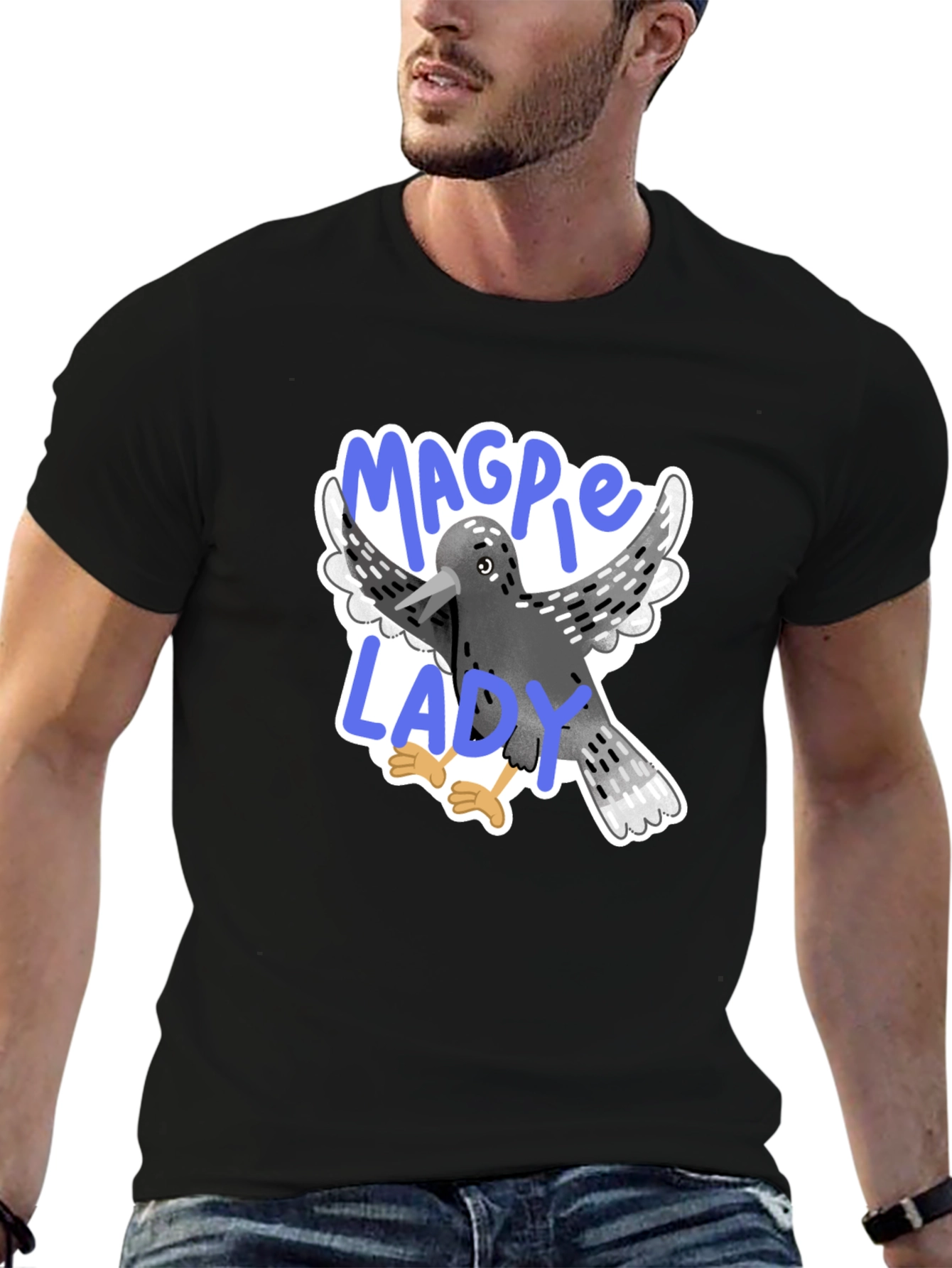Black Magpie Lady Graphic Tee - Bird Lover T-Shirt view 6