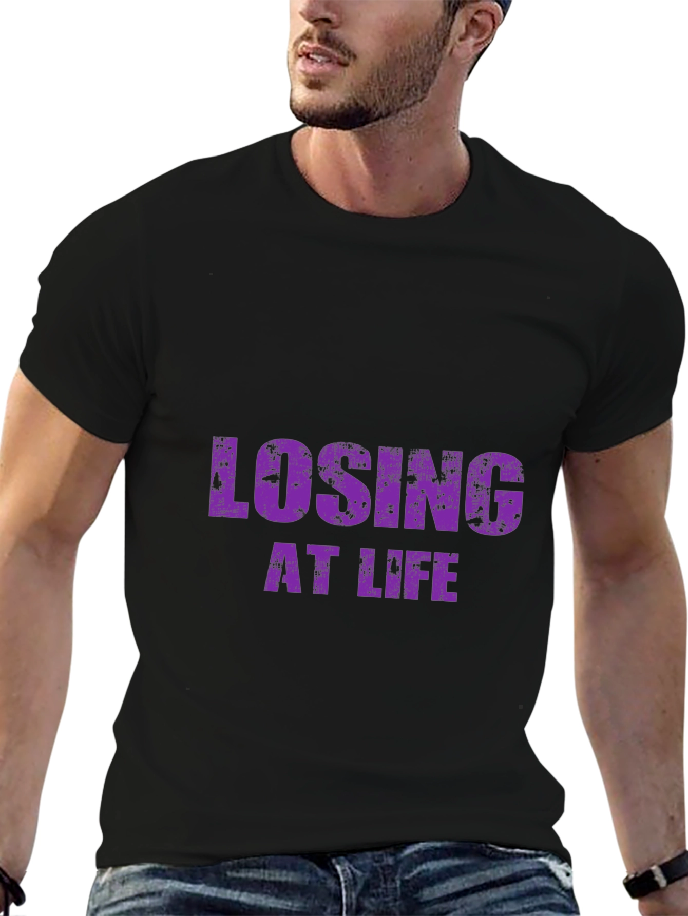 Black Losing at Life Funny Graphic Tee - Black T-Shirt view 6