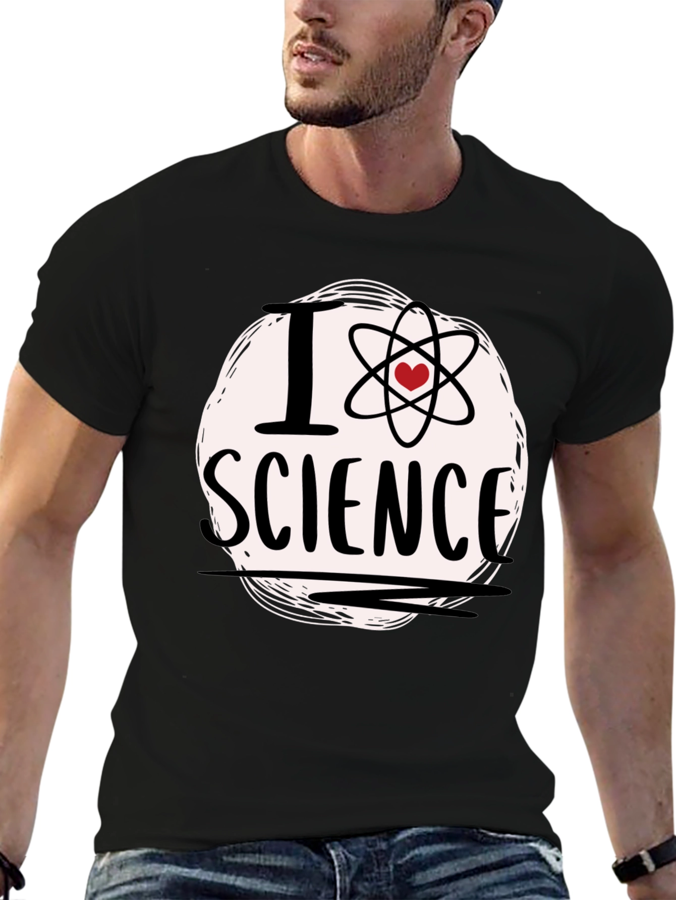 Black I Love Science T-Shirt - Atom Heart Design view 6