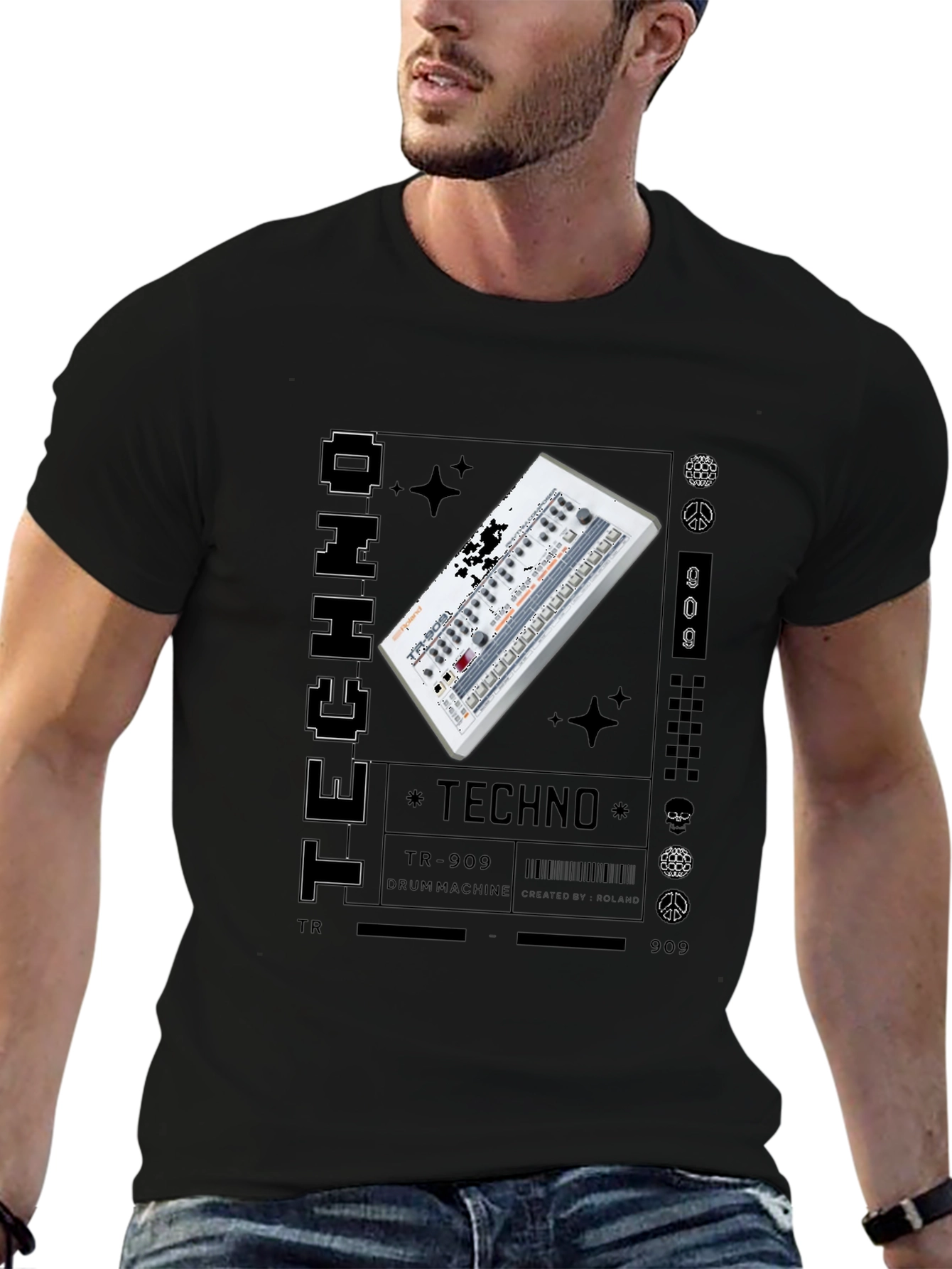 Black Techno Music Graphic T-Shirt view 6