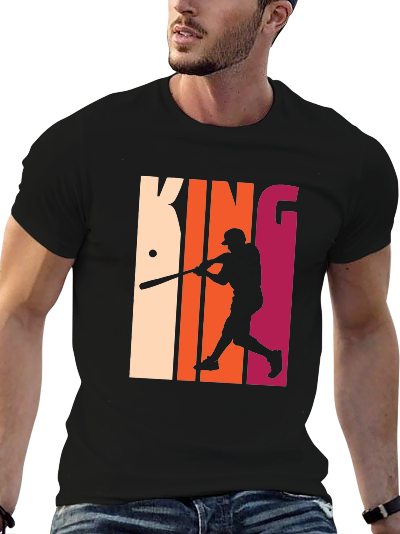 Black King Baseball Player Graphic T-Shirt view 6