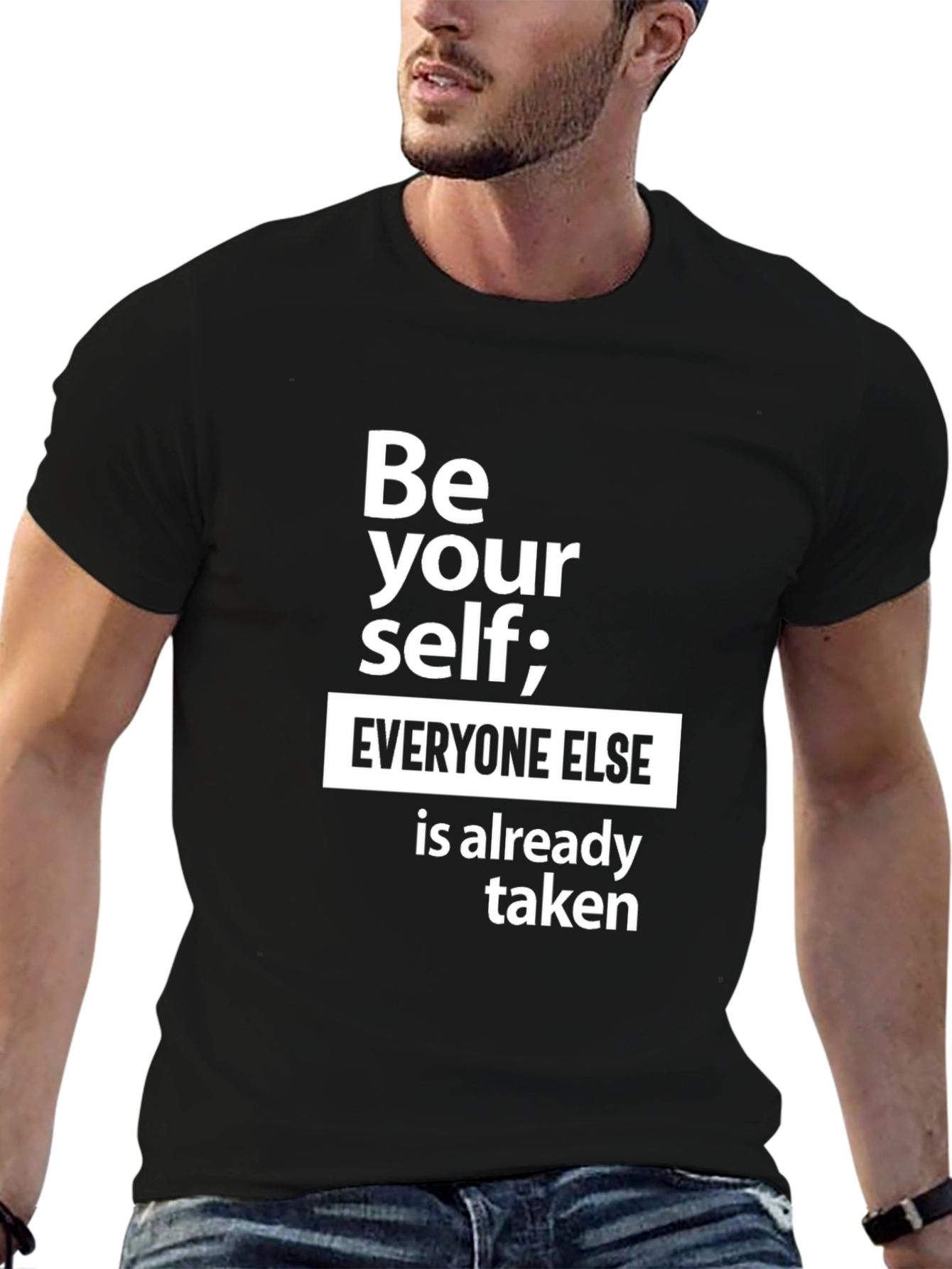 Black Be Yourself Graphic Tee - Inspirational Black T-Shirt view 6