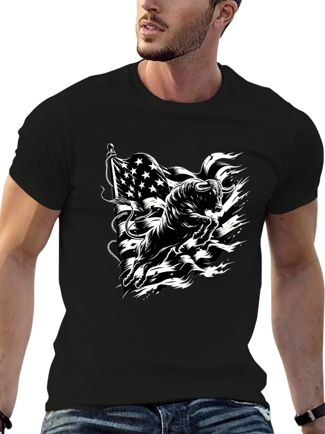 Black American Bull Graphic Tee - Black Cotton Blend view 6