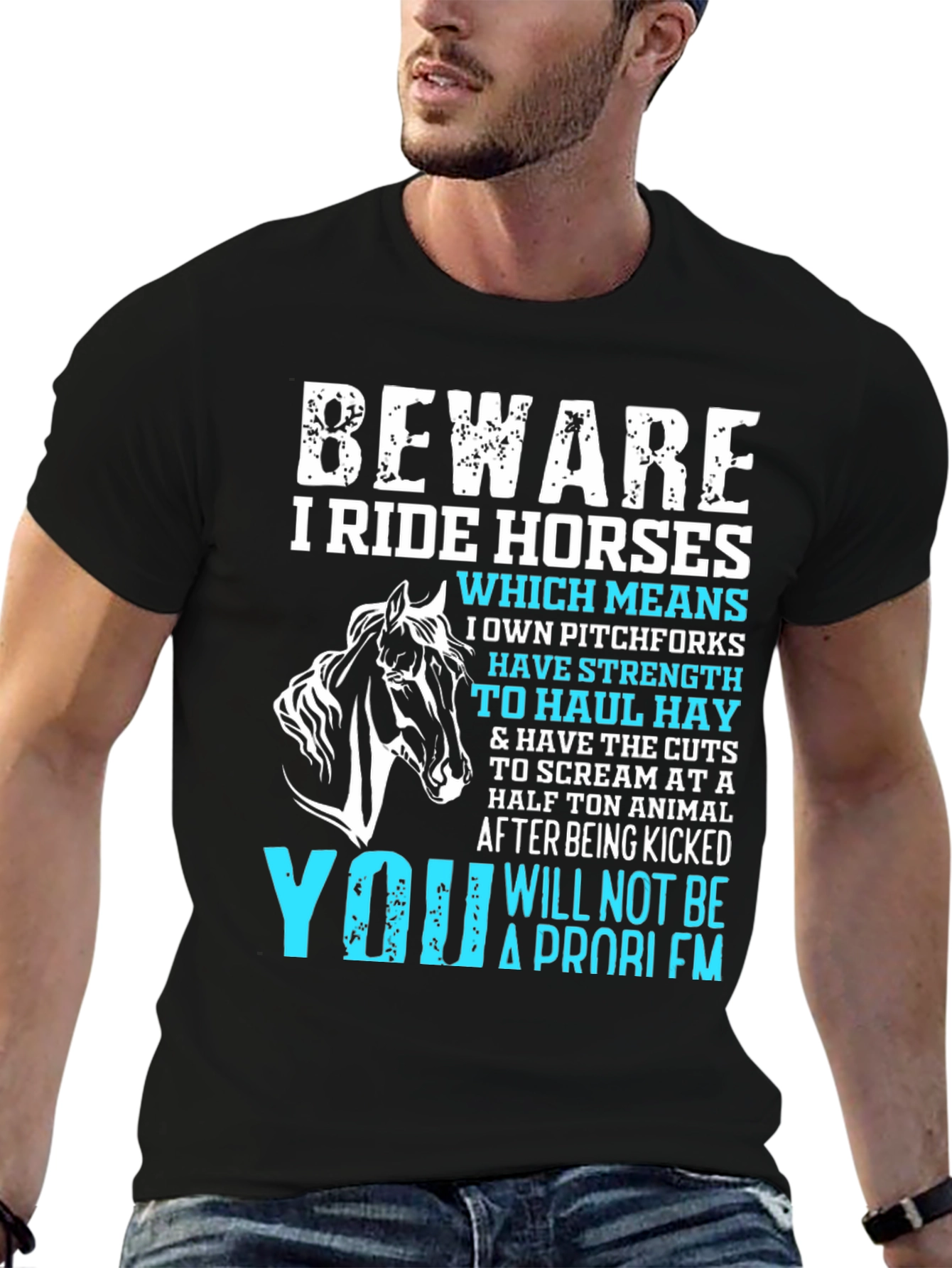 Black Beware I Ride Horses Graphic Tee view 6