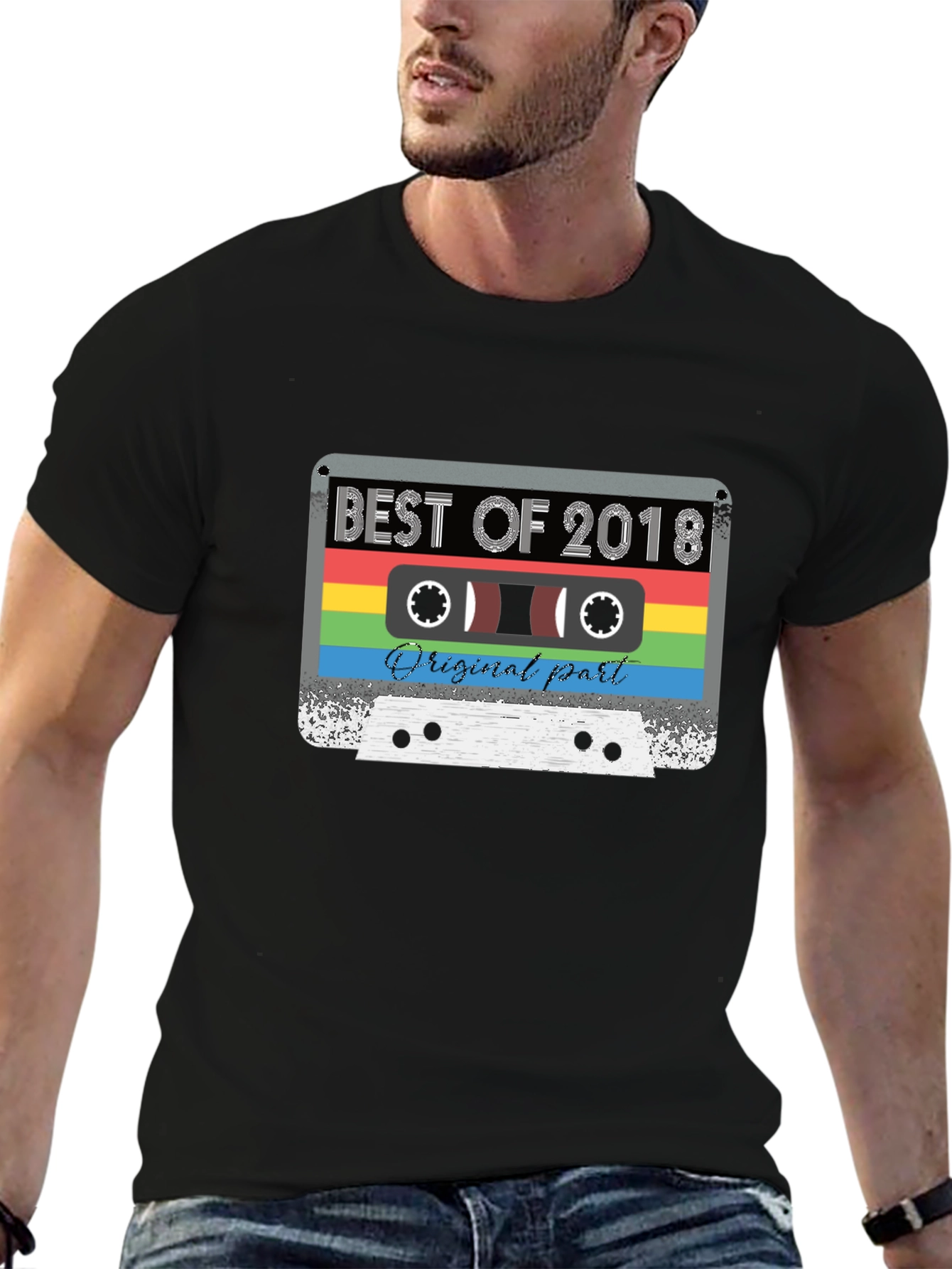 Black Best of 2018 Retro Cassette Tape T-Shirt view 6