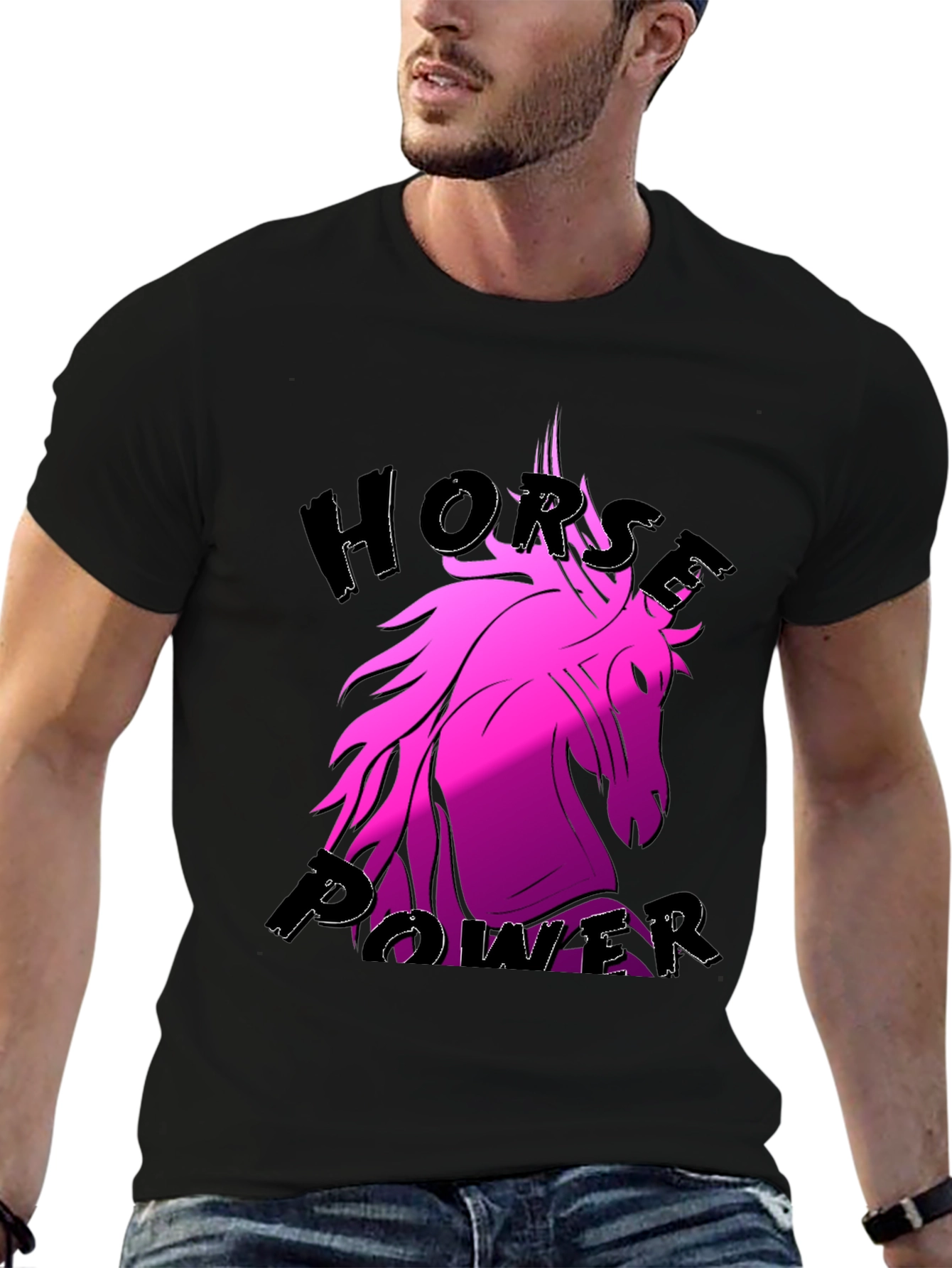 Black Horse Power Pink Unicorn Black T-Shirt view 6