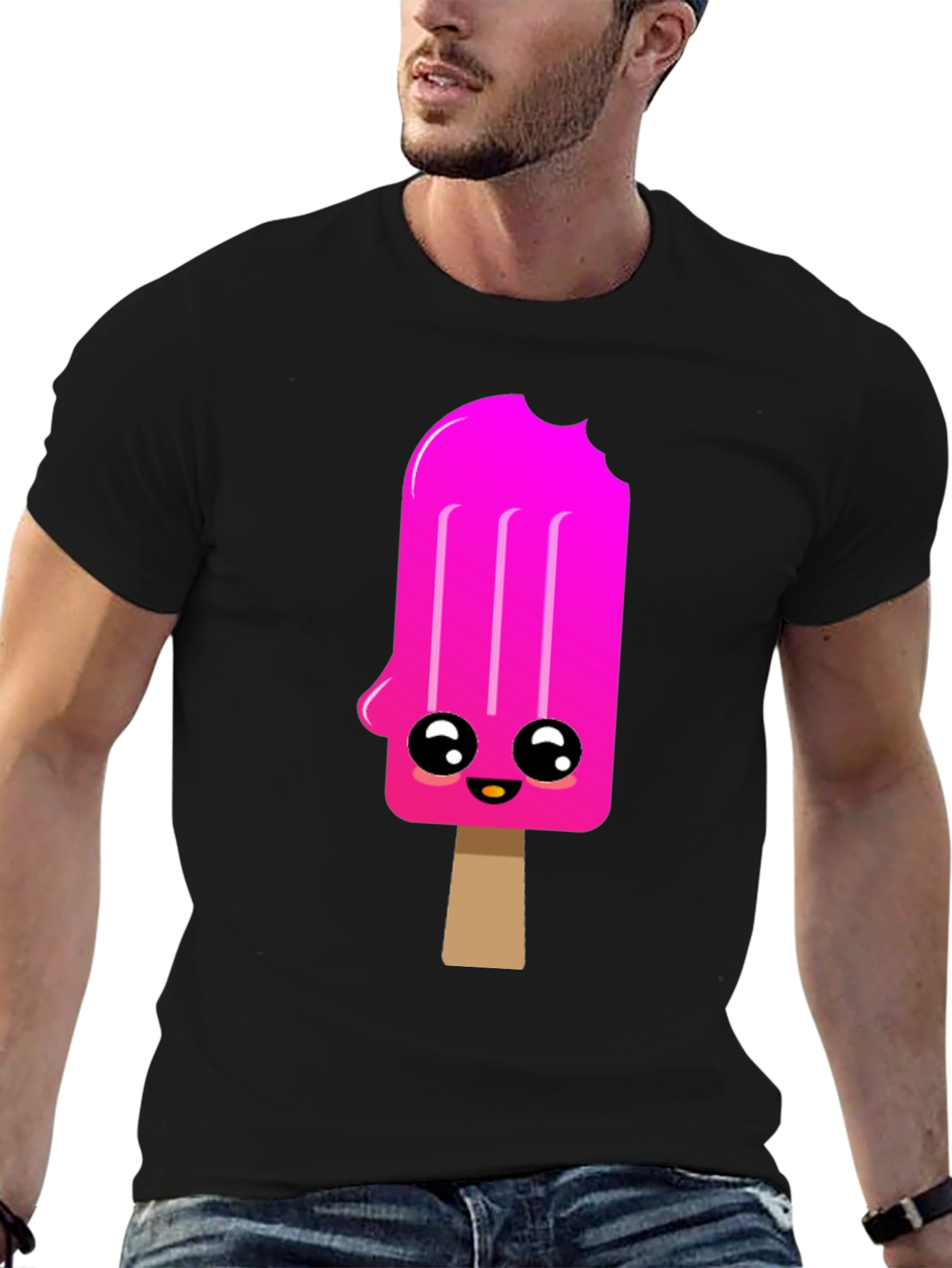 Black Kawaii Popsicle Graphic Tee - Black Cotton Blend Shirt view 6