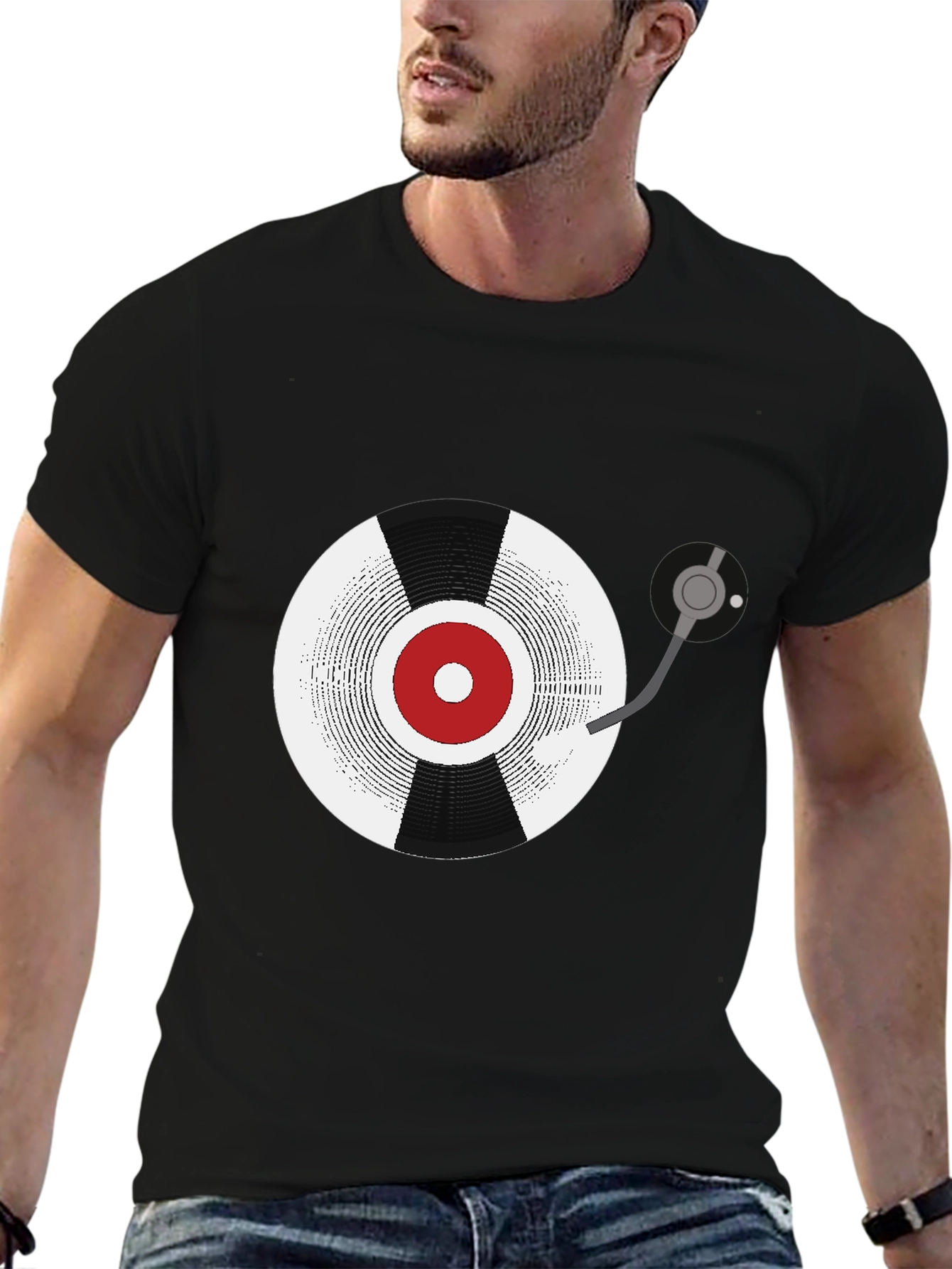 Black Retro Vinyl Record Graphic Tee - Black view 6