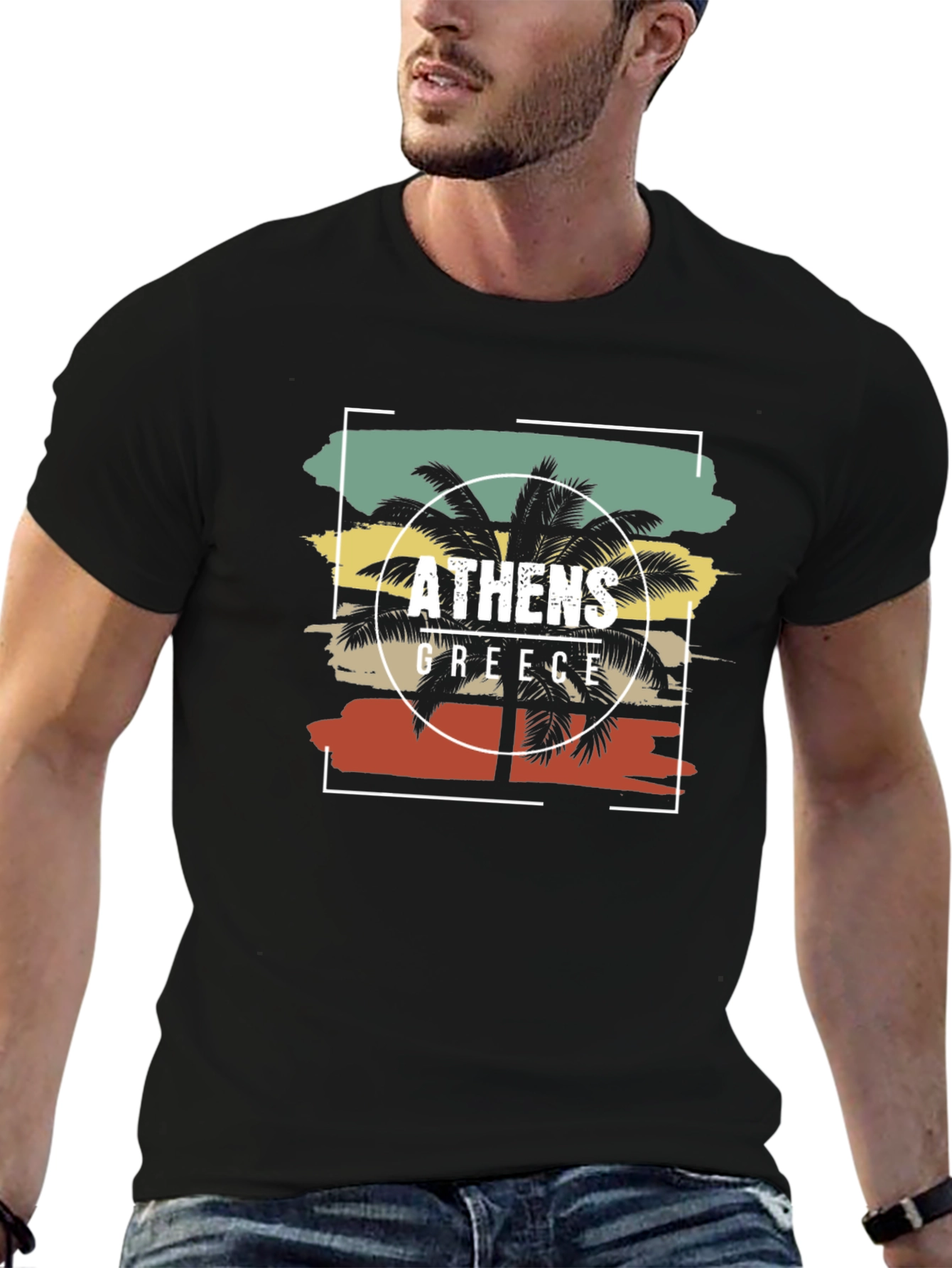 Athens Greece Palm Tree T-Shirt Retro Style Tee - 6
