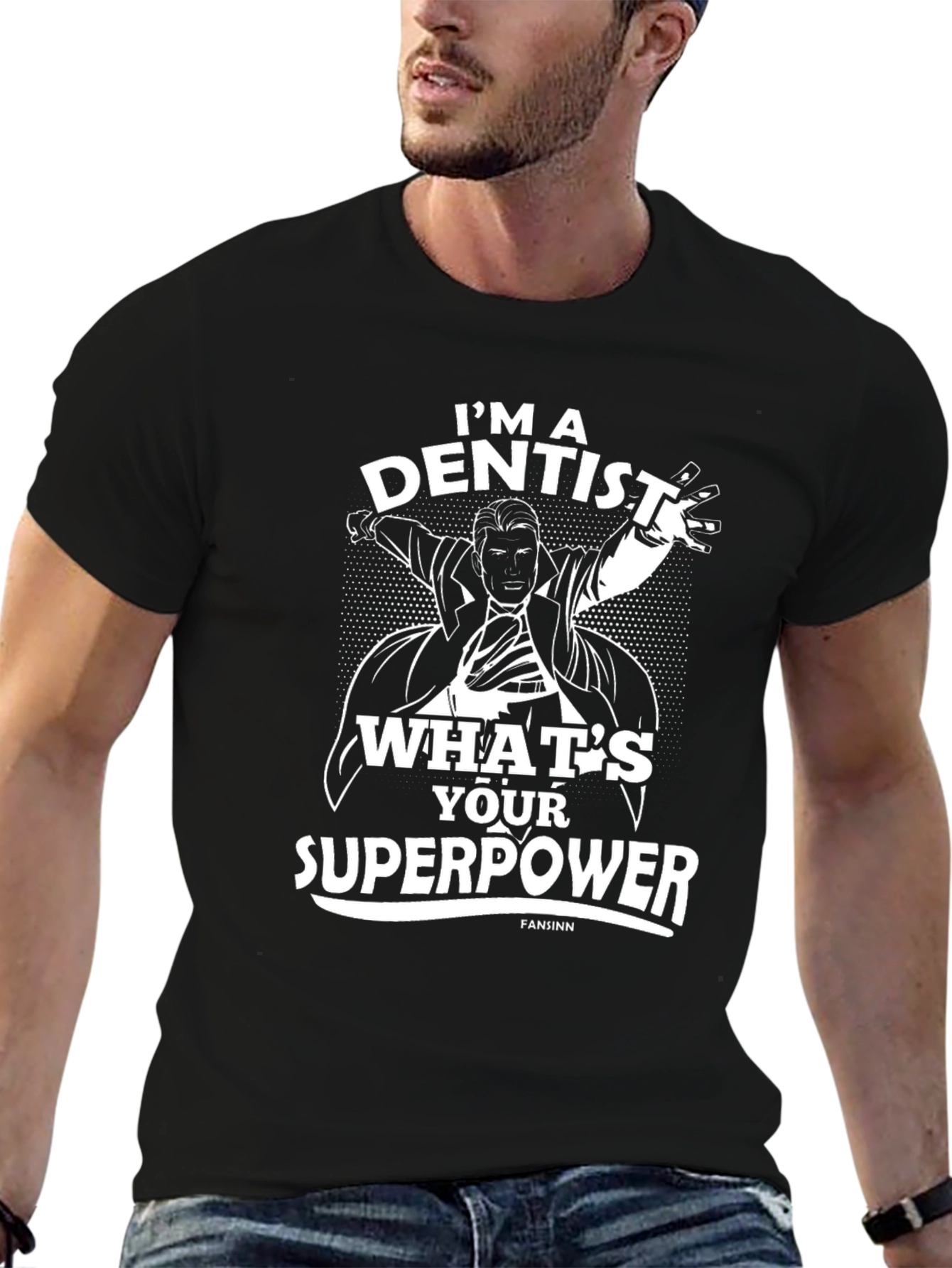 Black Dentist Superpower T-Shirt - Black Cotton Tee view 6