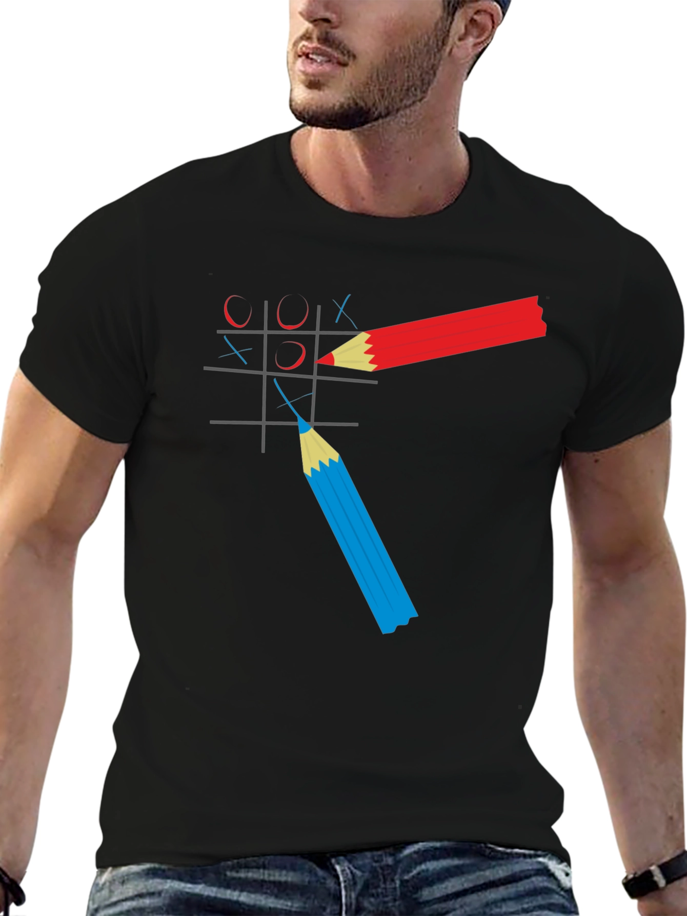 Black Tic-Tac-Toe Graphic Tee - Pencil Game T-Shirt view 6