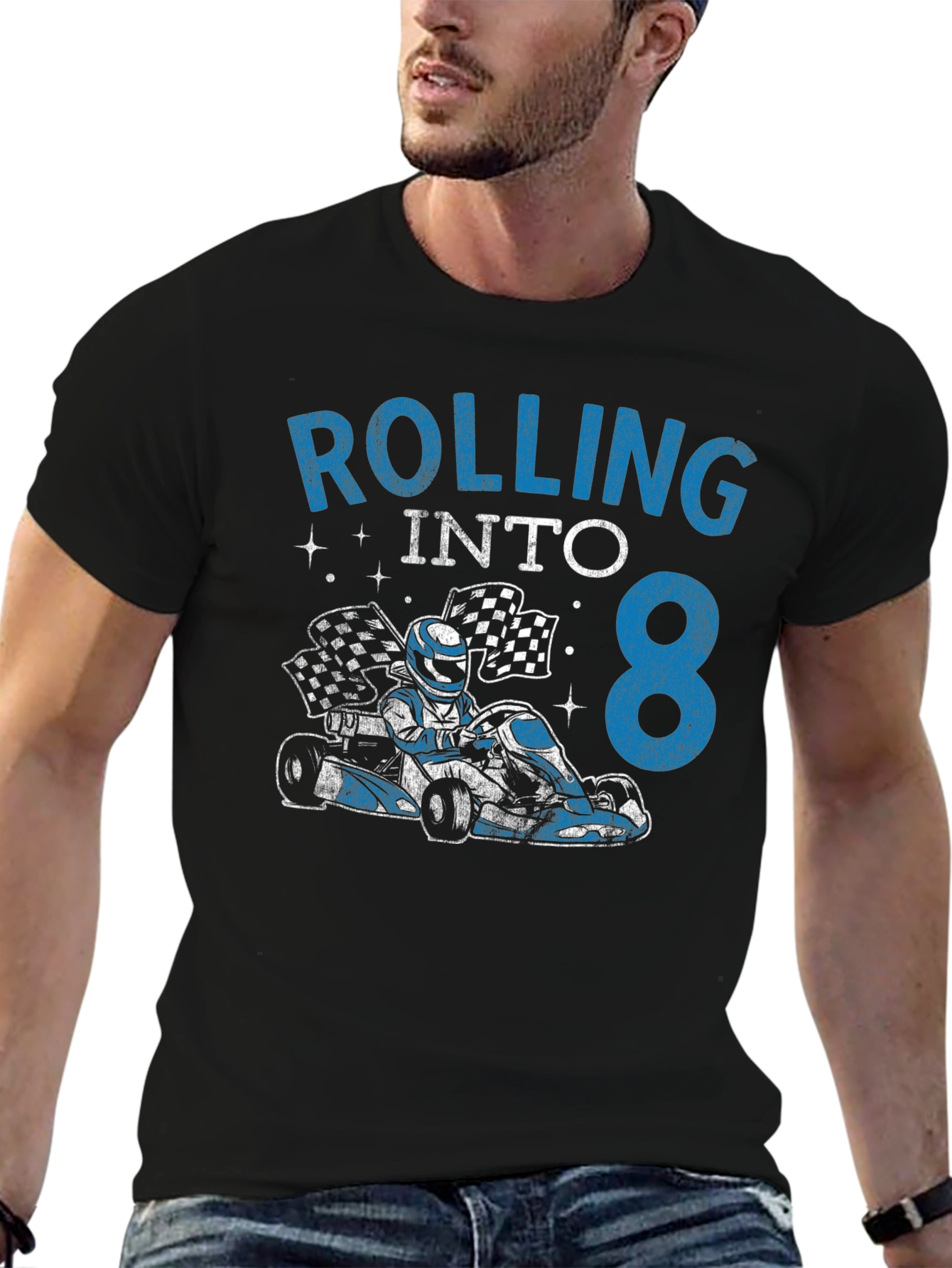 Black Rolling Into 8 Birthday Kart Racing T-Shirt view 6