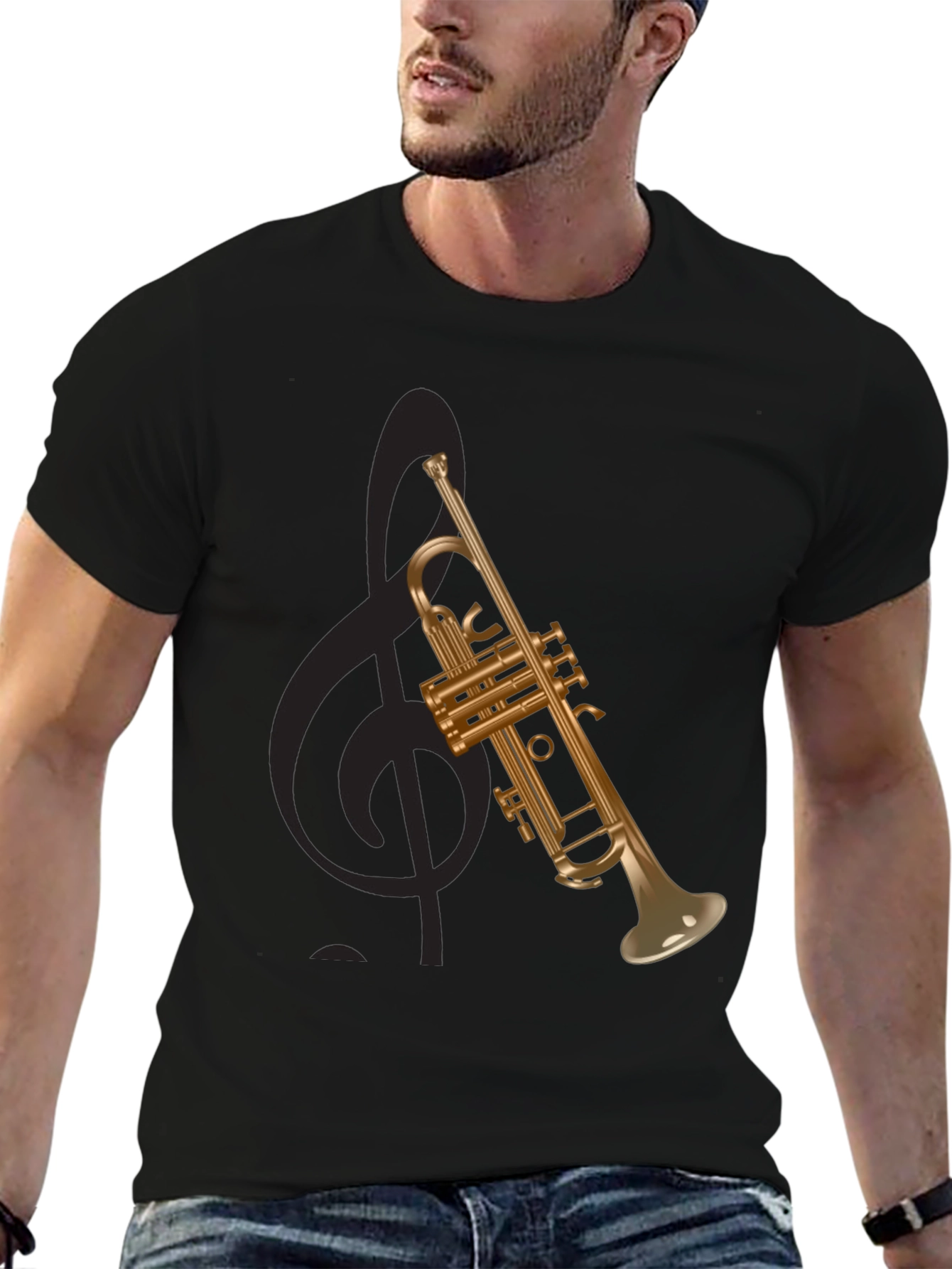 Black Trumpet Graphic Tee - Musical Instrument T-Shirt view 6