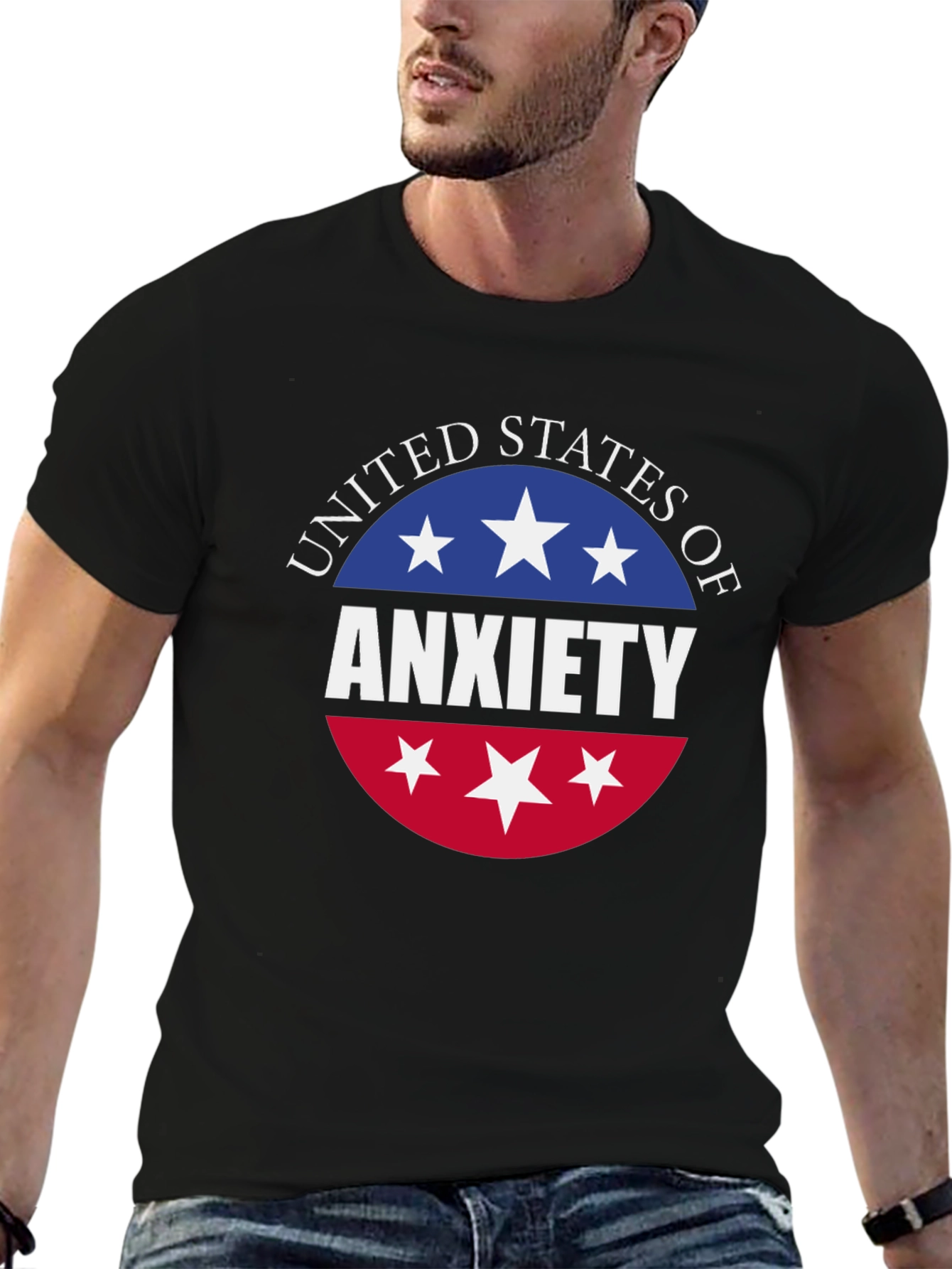 Black United States of Anxiety T-Shirt - Black view 6