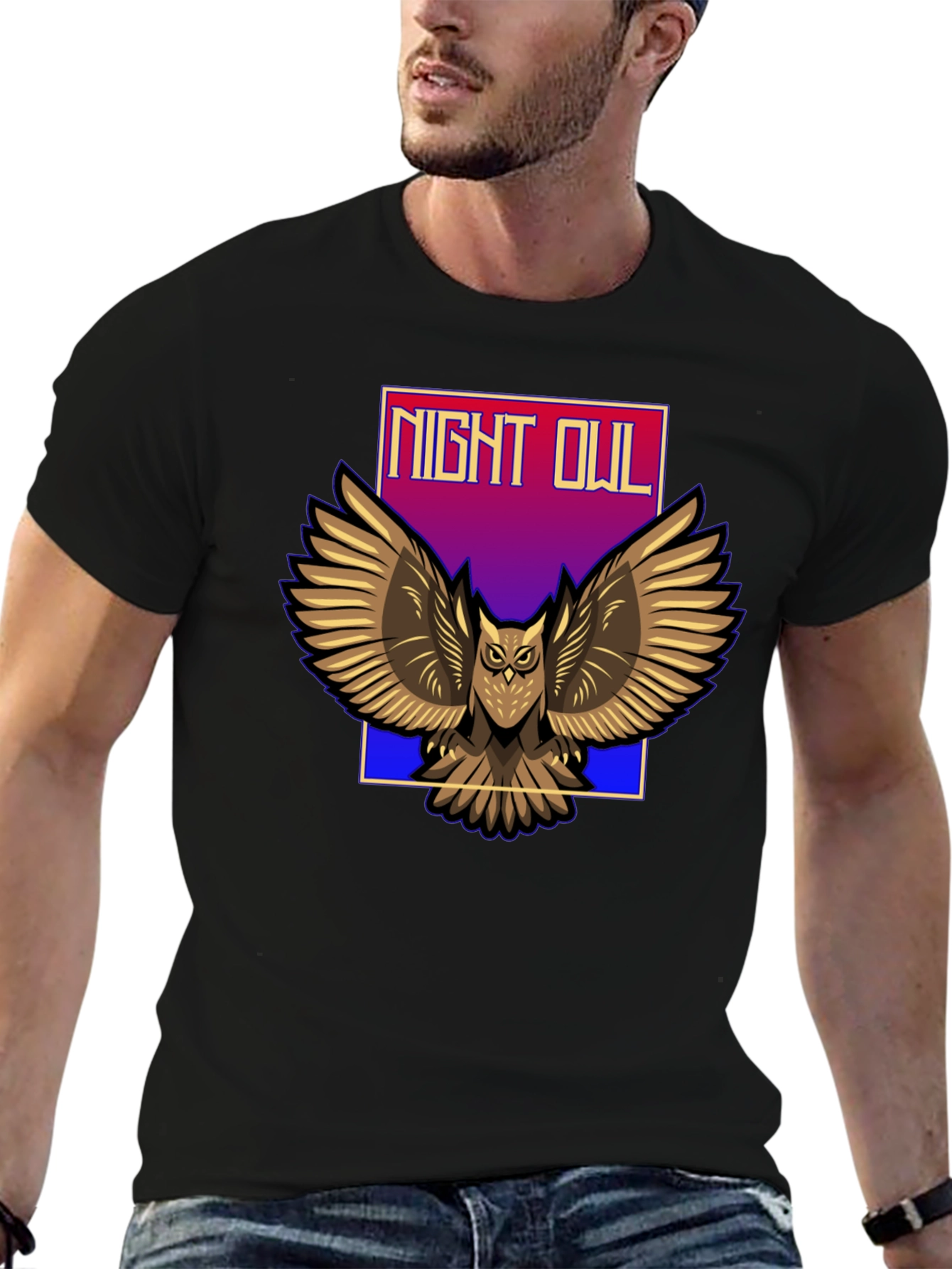 Black Night Owl Graphic T-Shirt view 6