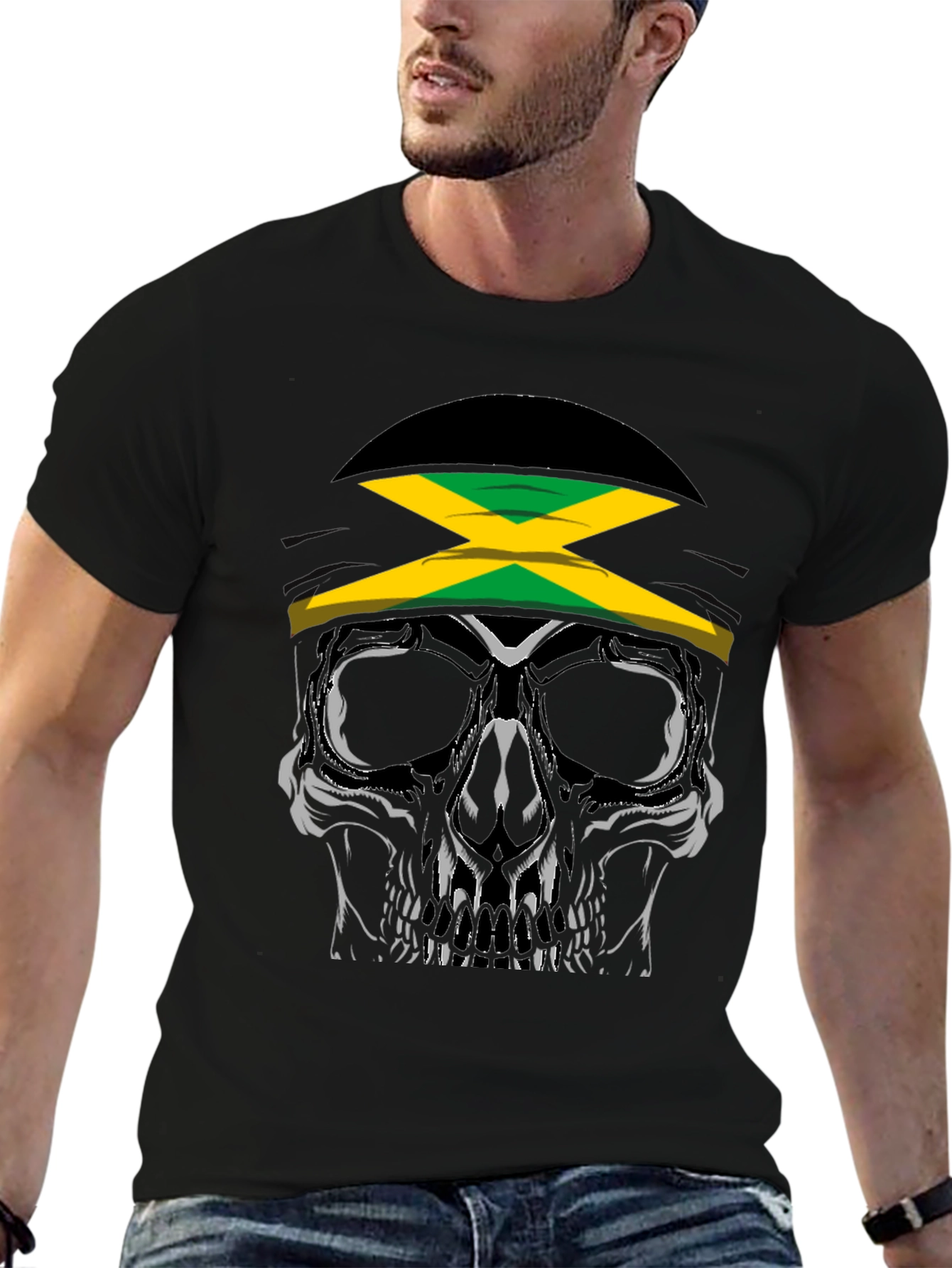 Black Jamaican Skull Graphic T-Shirt view 6