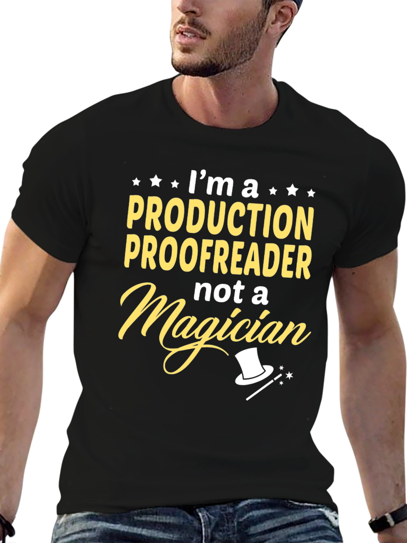 Black Production Proofreader, Not Magician T-Shirt view 6