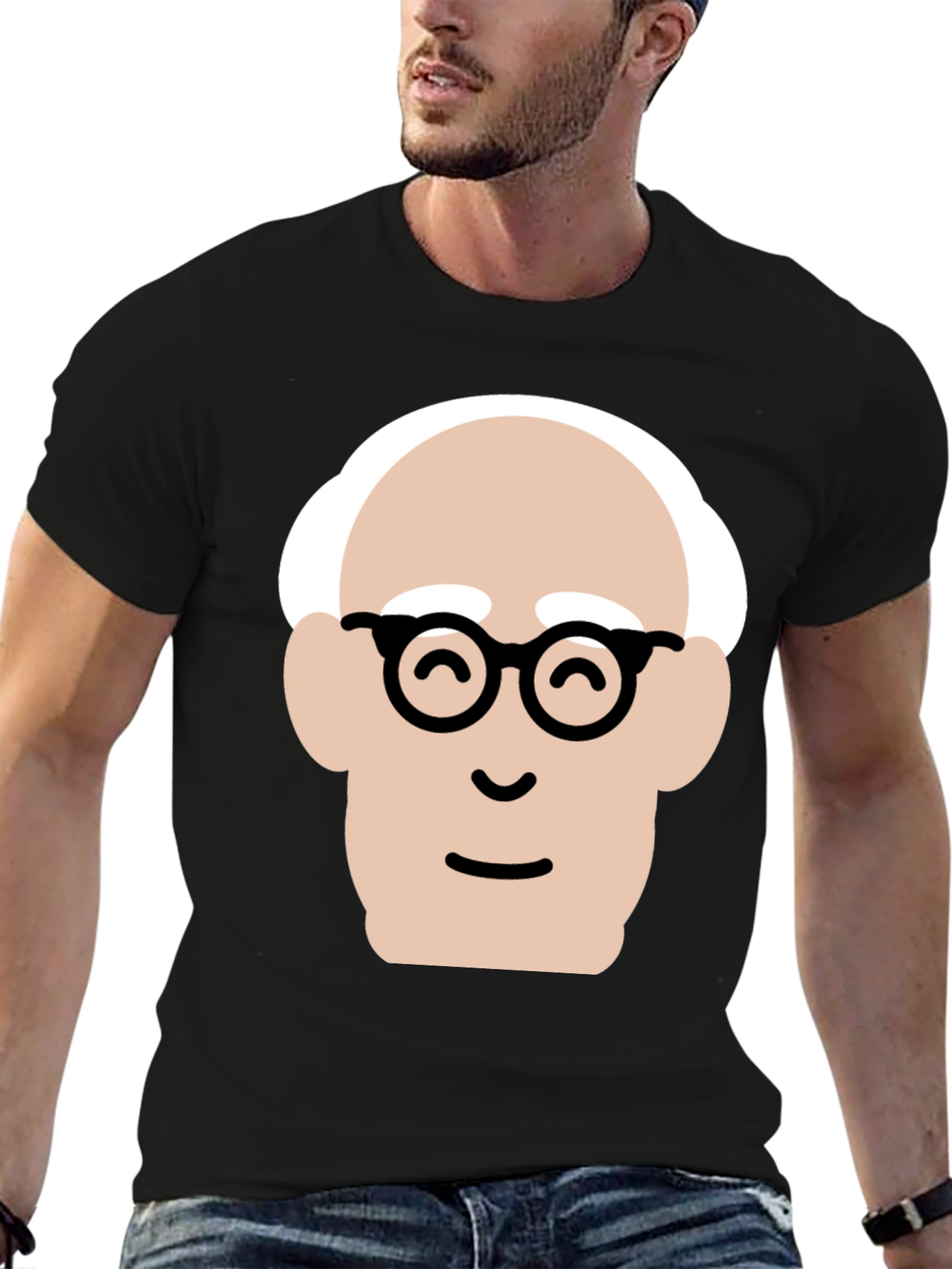 Black Funny Cartoon Face Black T-Shirt view 6