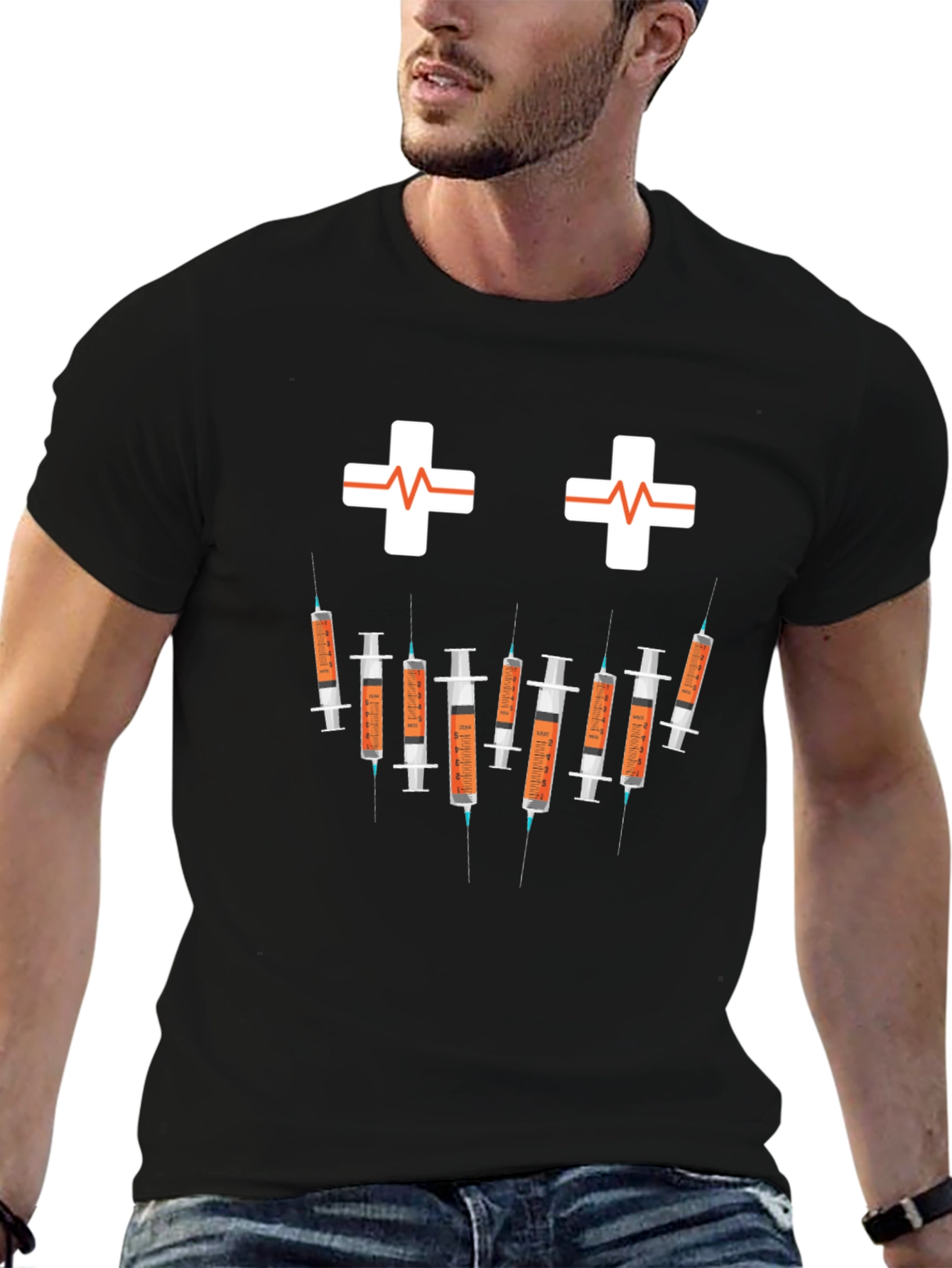Black Humorous Nurse/Doctor Syringe Graphic T-Shirt view 6