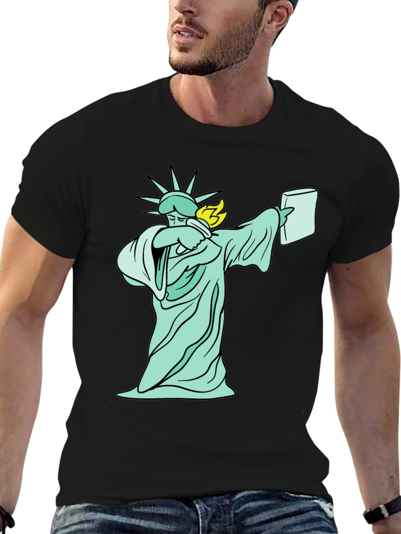 Black Dabbing Statue of Liberty T-Shirt - Funny Design view 6