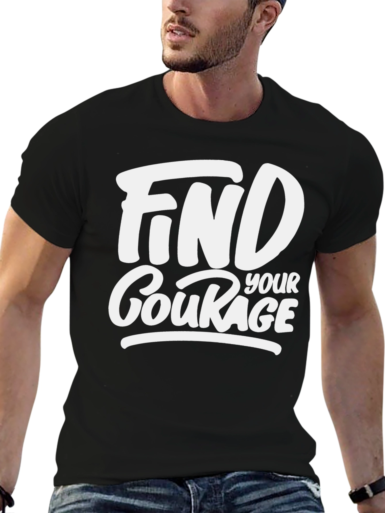 Black Find Your Courage Graphic Tee - Black Cotton T-Shirt view 6