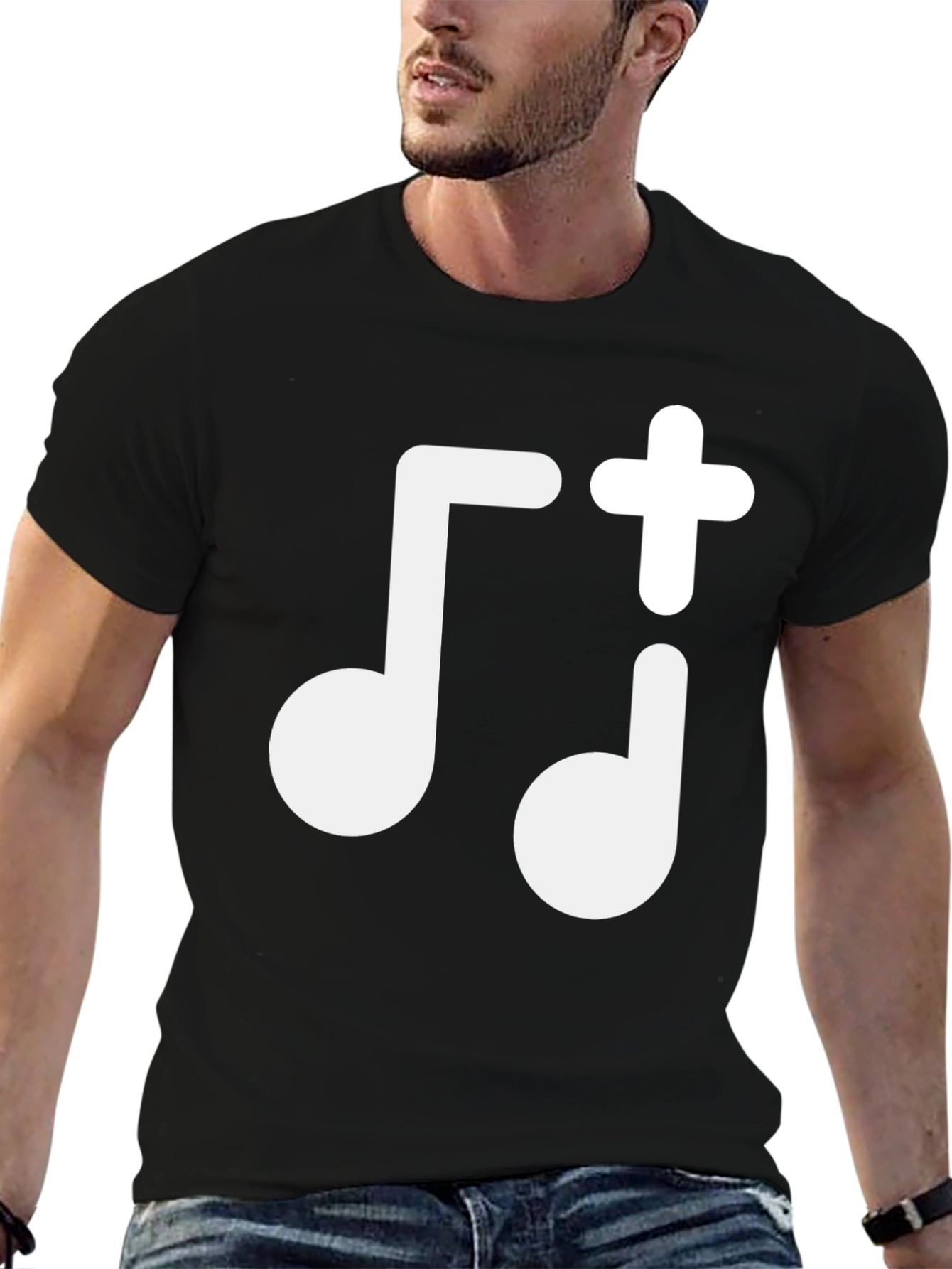 Black Music Note Plus Sign Black T-Shirt view 6