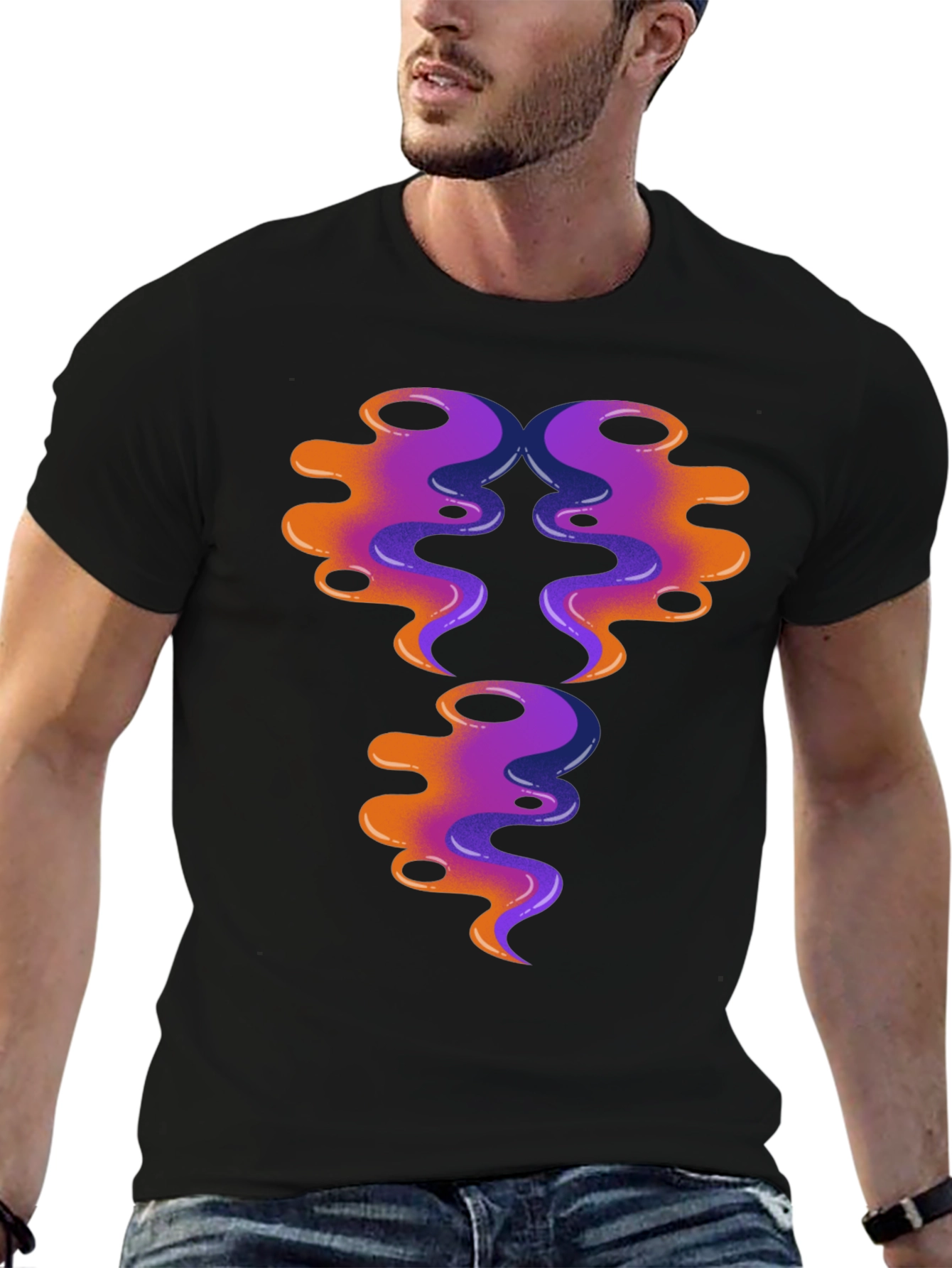 Black Abstract Swirl Design Graphic Tee - Black Cotton view 6