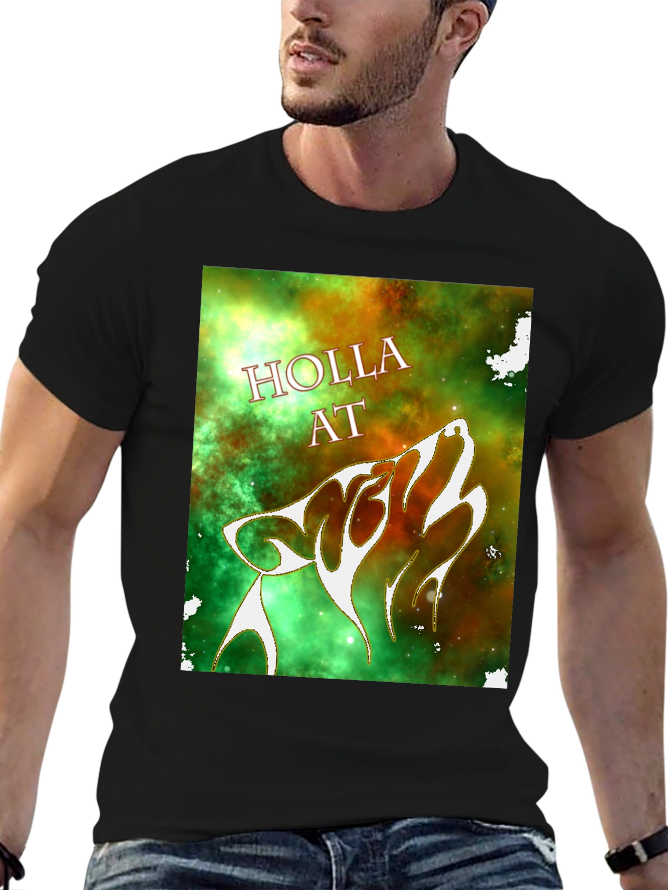 Black Holla At Wolf Graphic T-Shirt - Black view 6