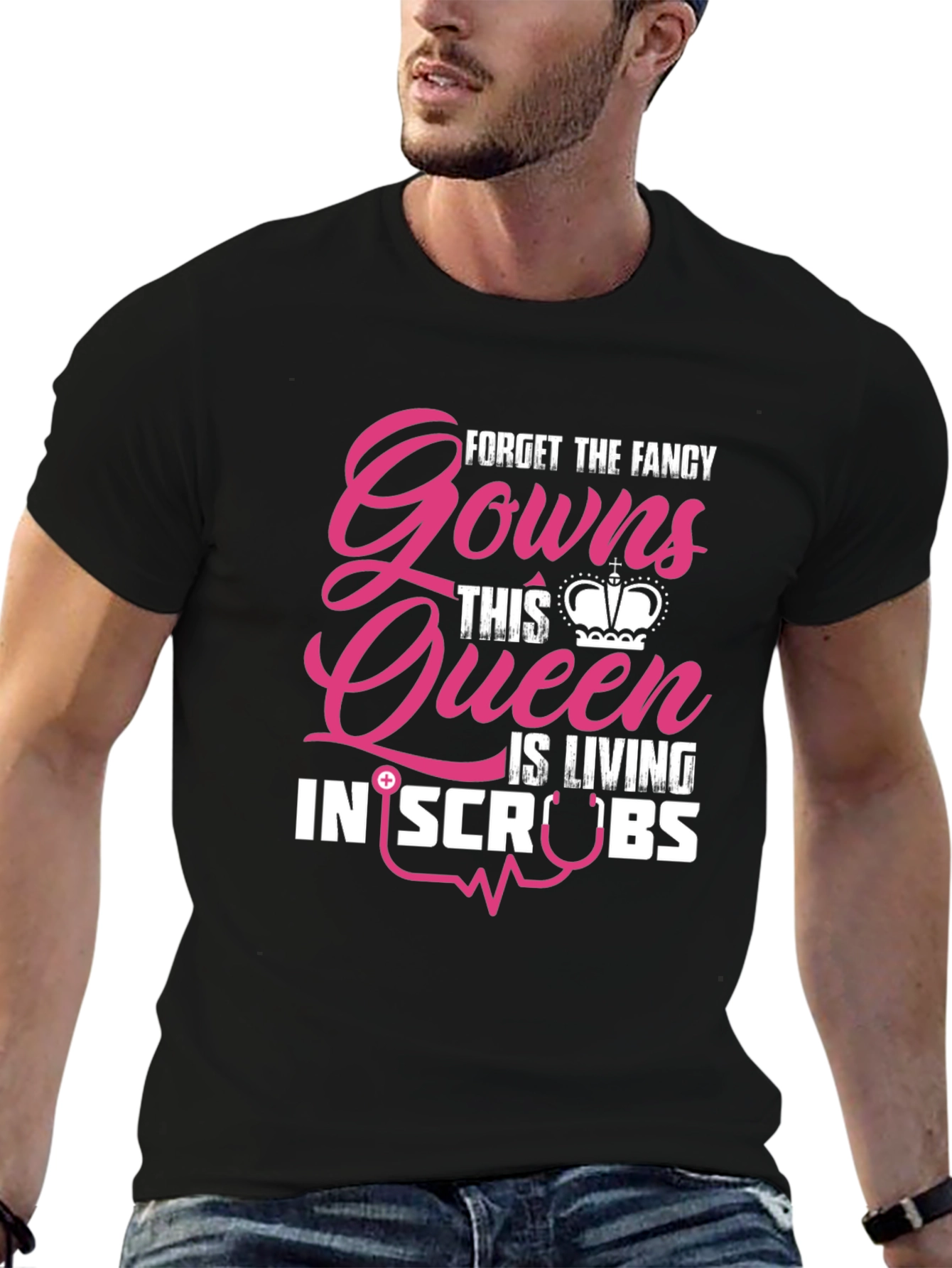 Black Queen Living in Scrubs Graphic T-Shirt view 6