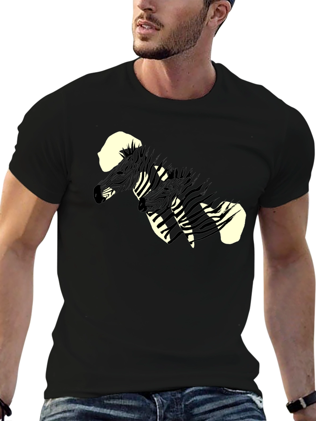 Black Zebra Graphic Print Black Tee view 6
